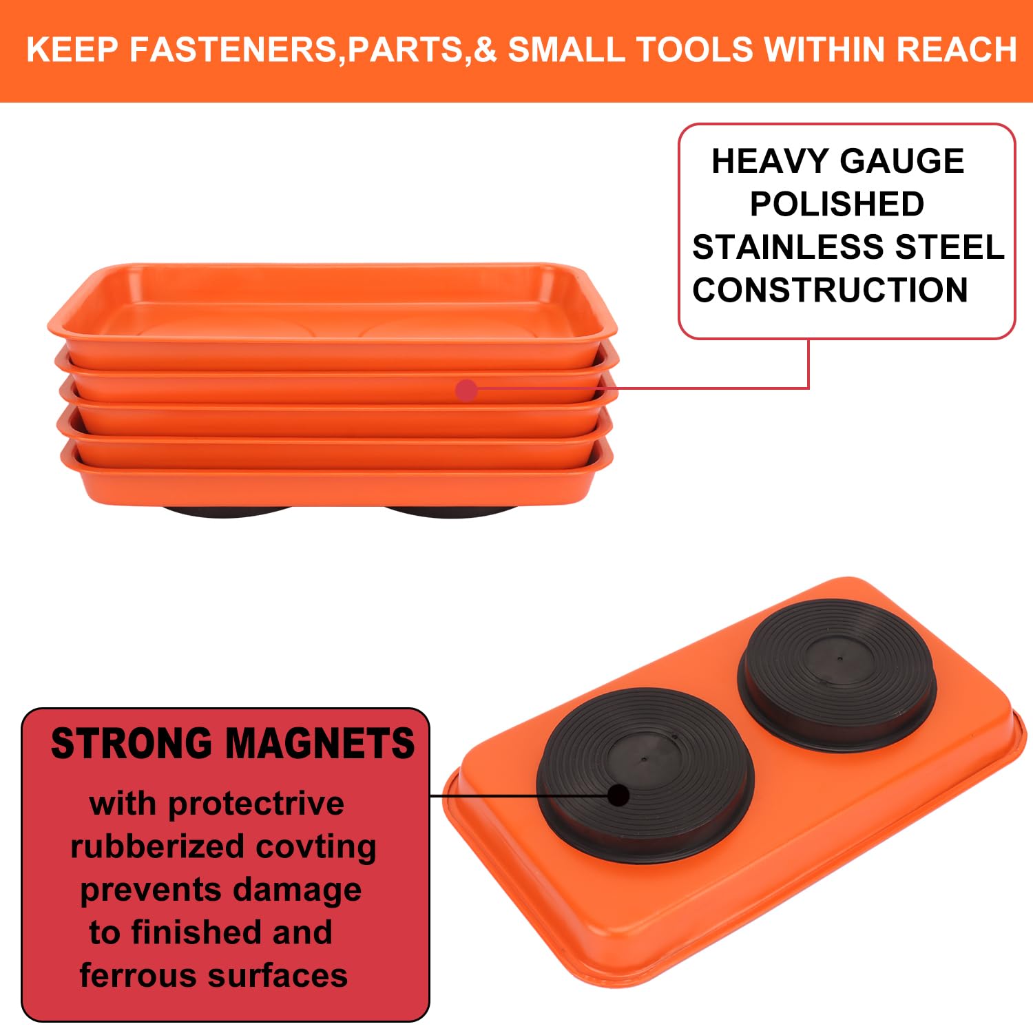 5 PCS Bandejas Magnéticas, 9.4X5.5x1.4 Pulgadas, Bandeja - Imagen 4