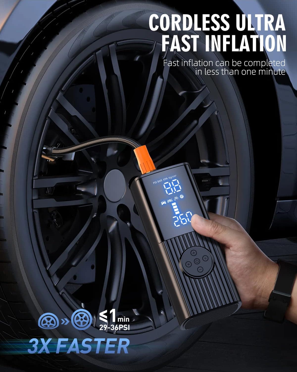 Inflador de Neumáticos Compresor de Aire Portátil, 180PSI y - Imagen 4