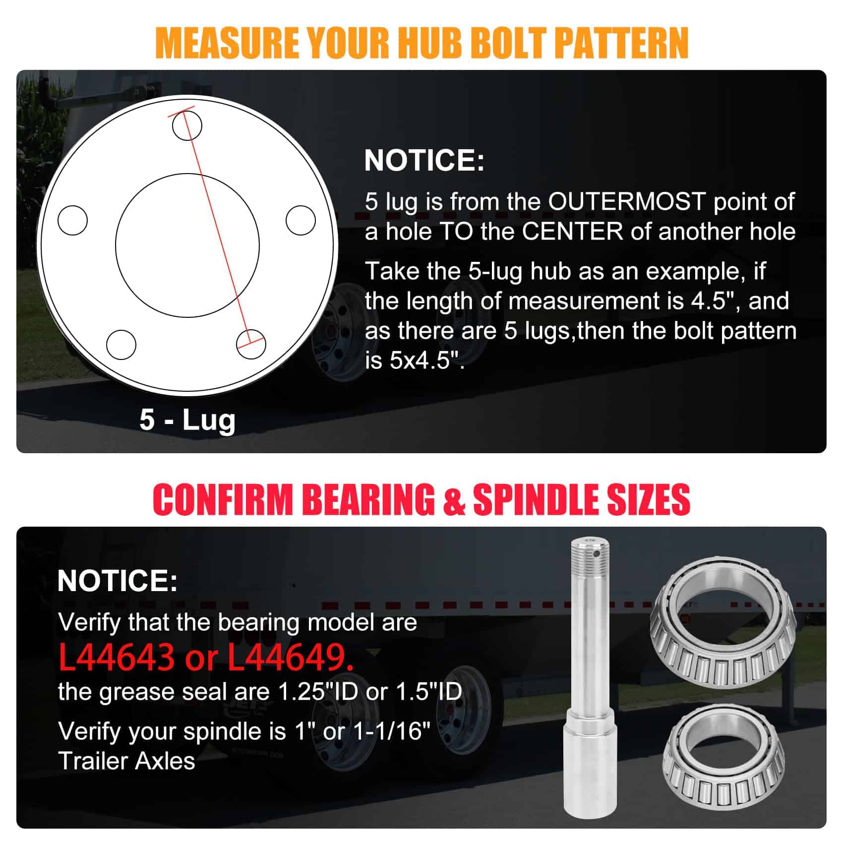 Kit de Cubo de Rueda de Remolque 2000 lbs - 2 Sets 5 Pernos - Imagen 7