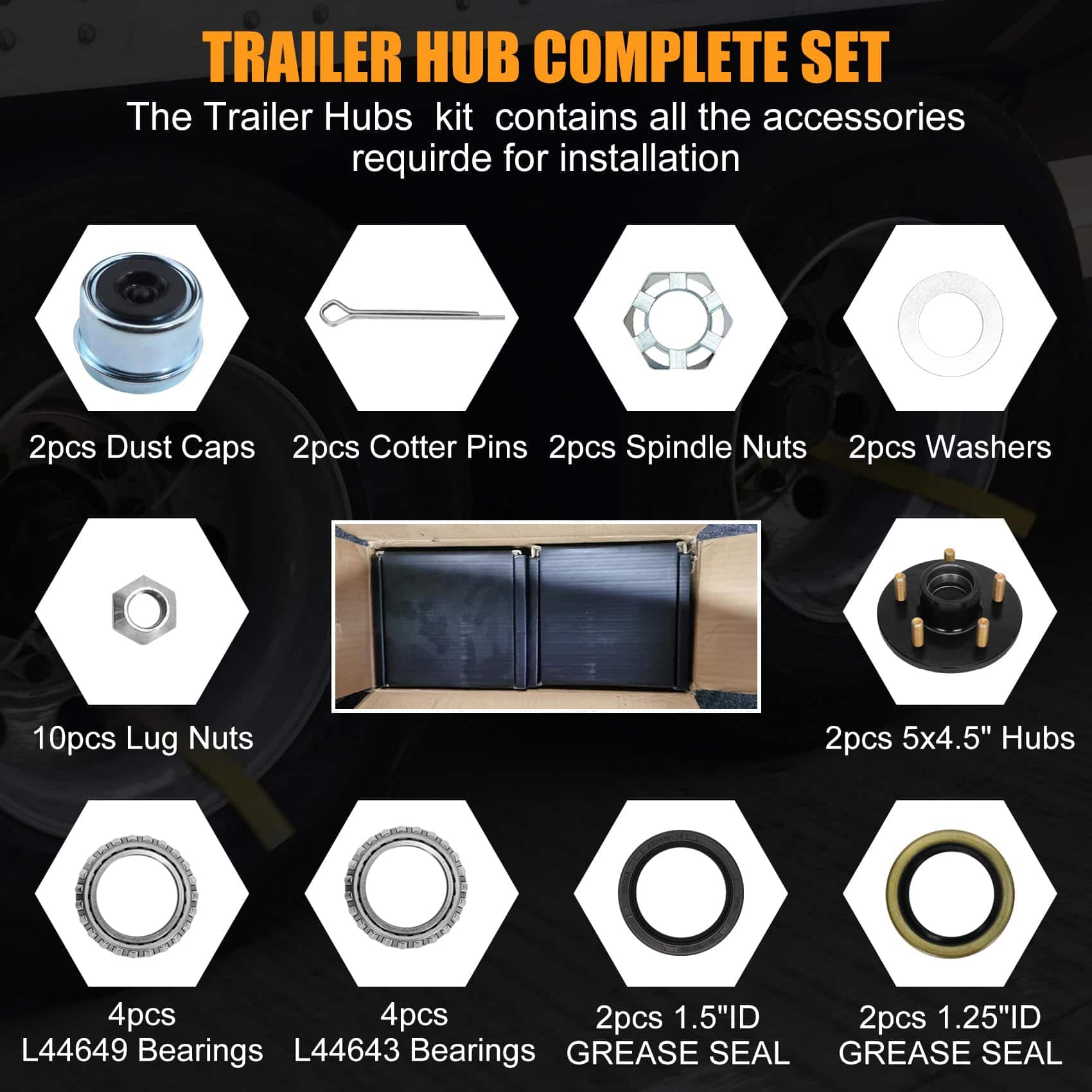 Kit de Cubo de Rueda de Remolque 2000 lbs - 2 Sets 5 Pernos - Imagen 6