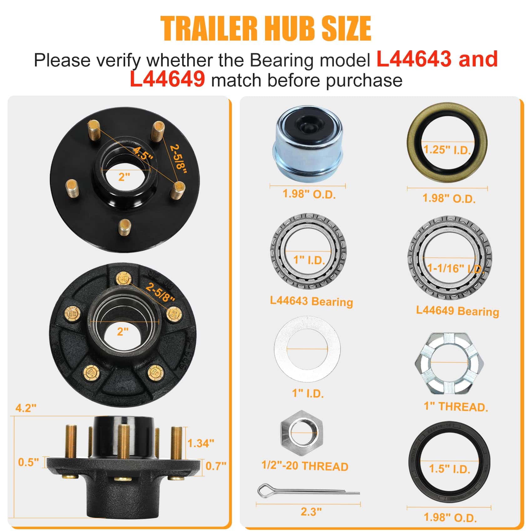 Kit de Cubo de Rueda de Remolque 2000 lbs - 2 Sets 5 Pernos - Imagen 4