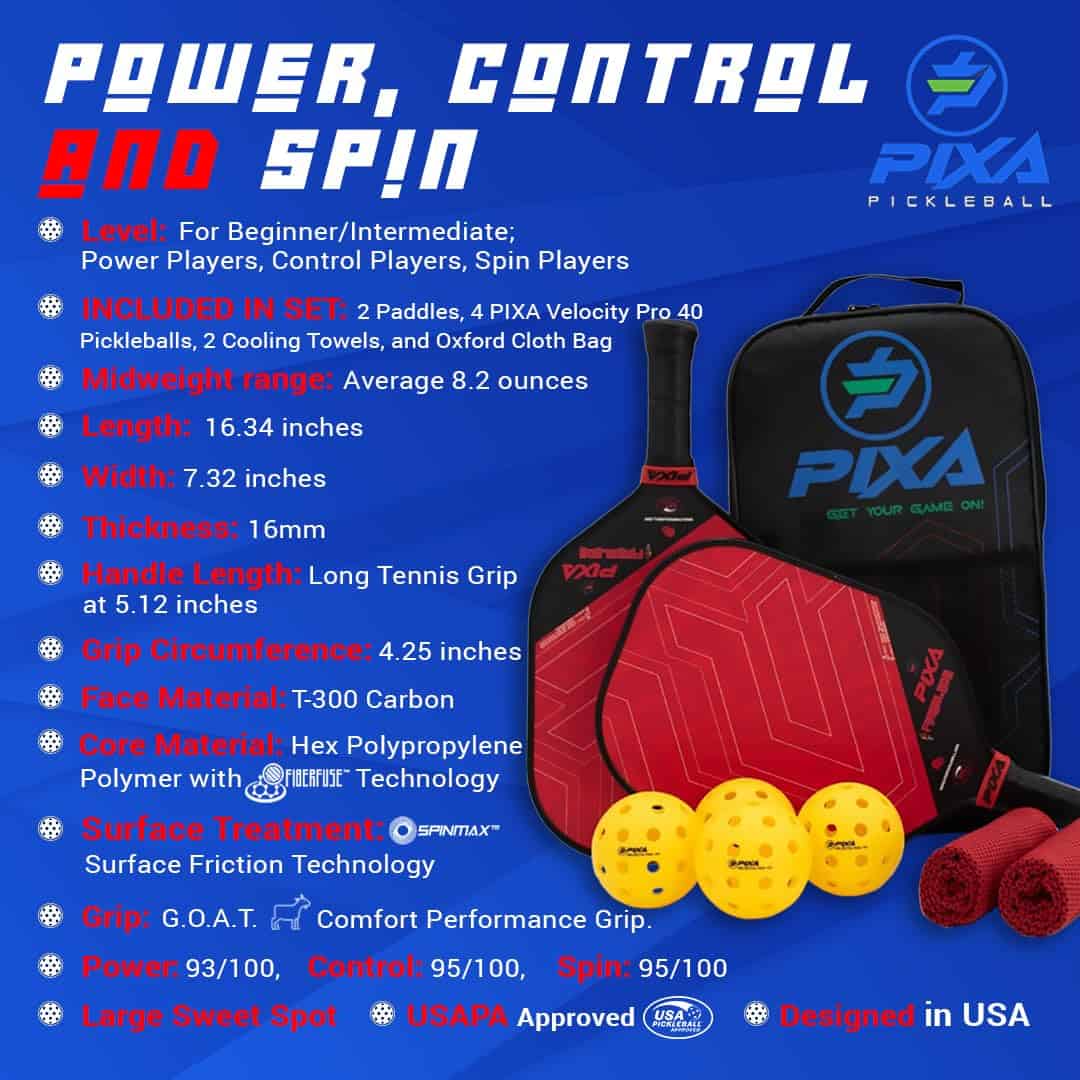 Conjunto de 2 palas de pickleball PIXA Fireblade 16mm - Imagen 6