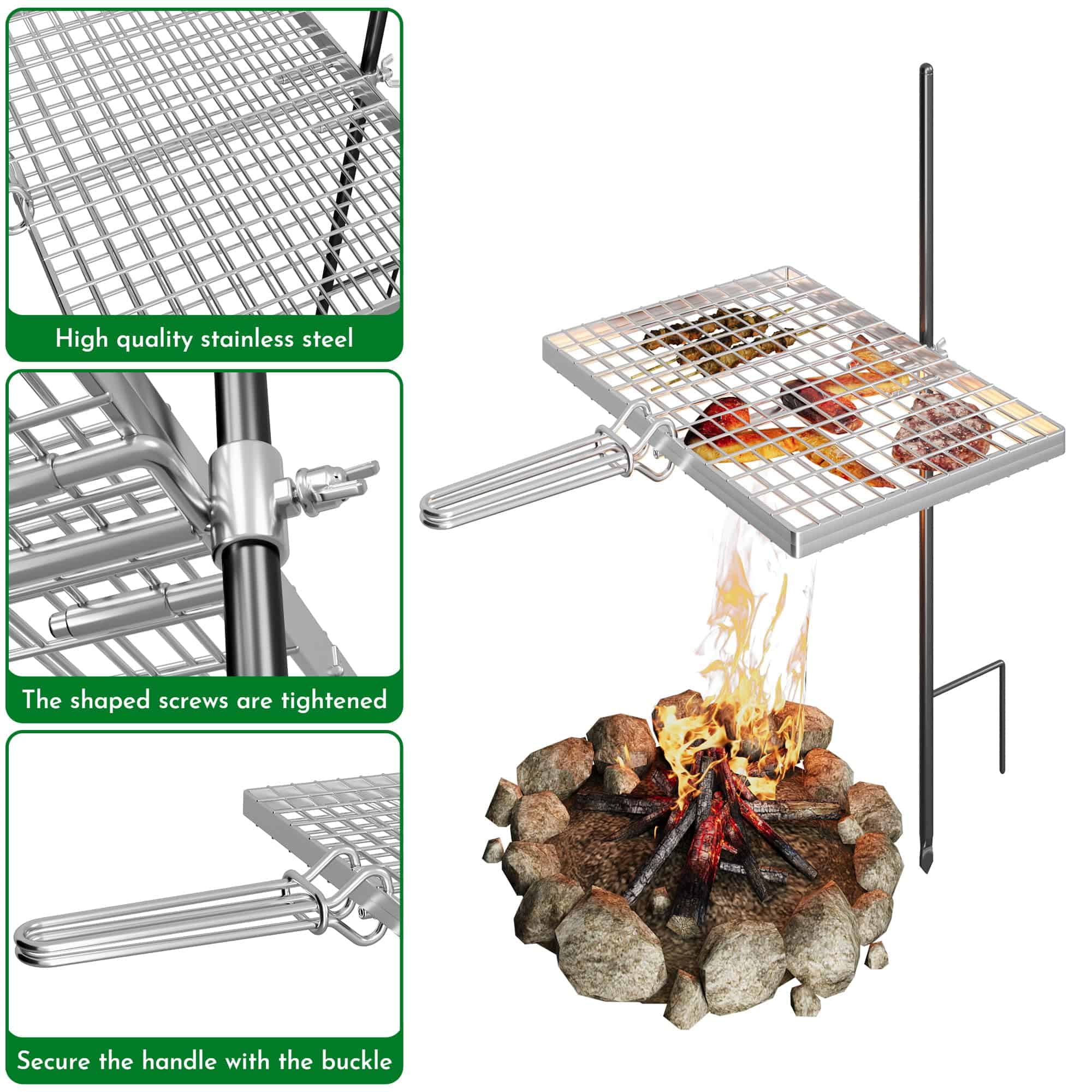 Parrilla para Fogata SUZLON, Estaca y Parrilla Reversible - Imagen 5