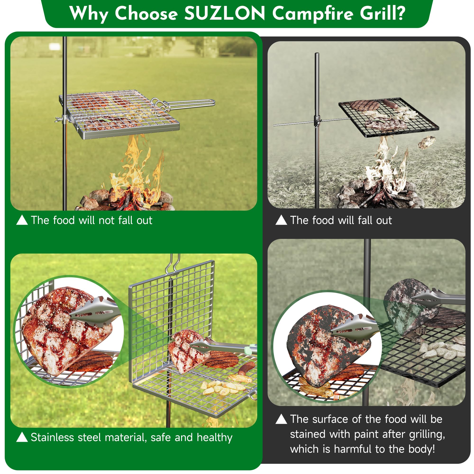 Parrilla para Fogata SUZLON, Estaca y Parrilla Reversible - Imagen 4