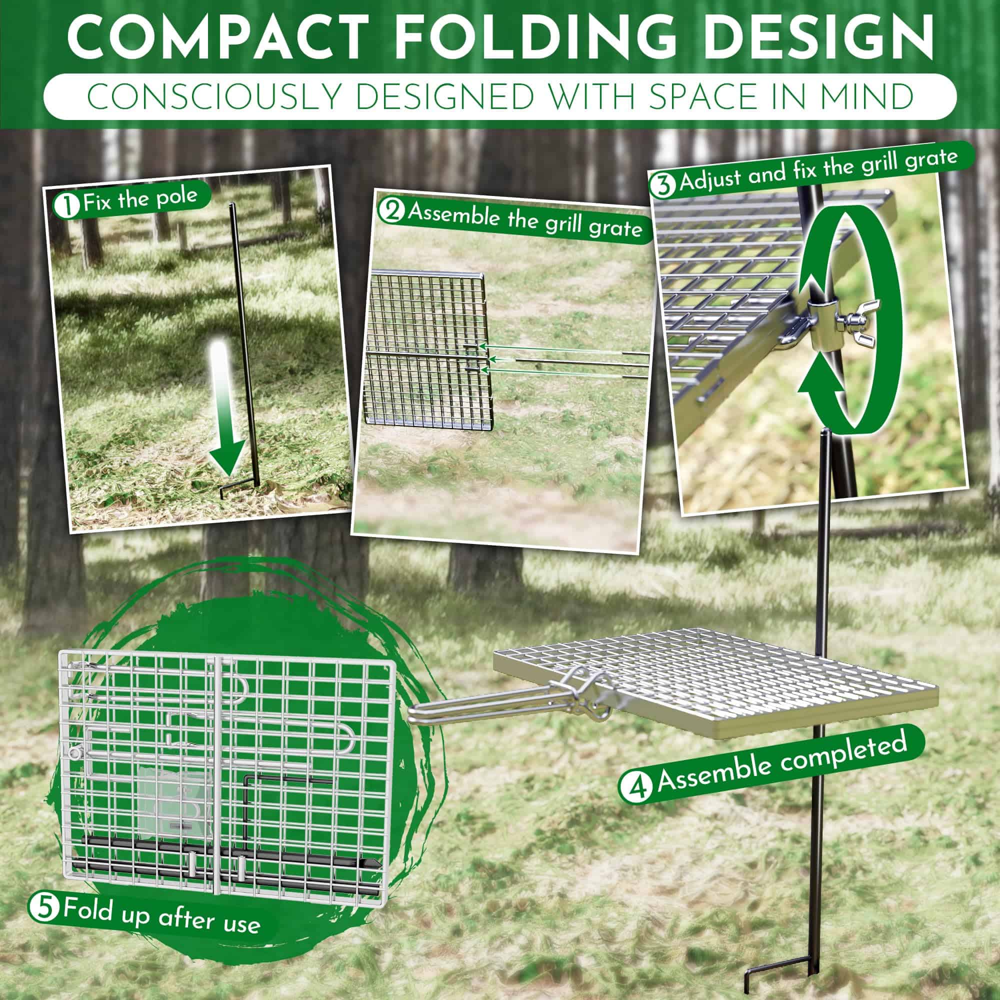 Parrilla para Fogata SUZLON, Estaca y Parrilla Reversible - Imagen 7