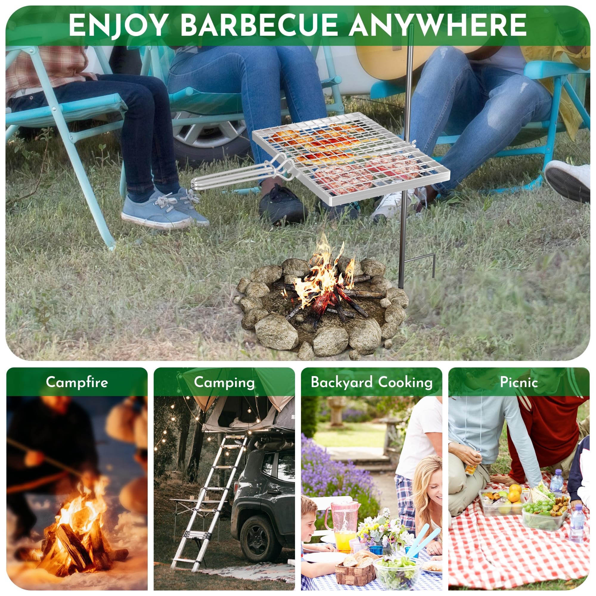 Parrilla para Fogata SUZLON, Estaca y Parrilla Reversible - Imagen 8