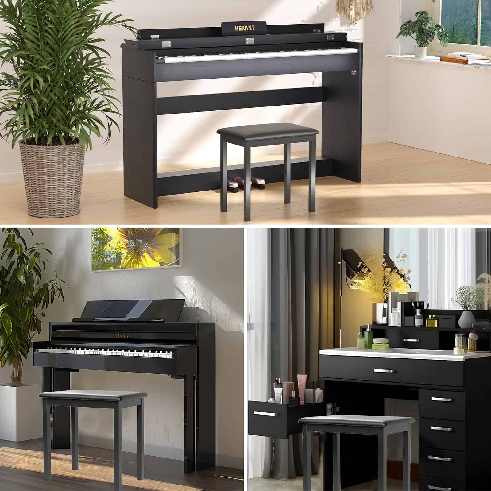 Banqueta de Piano HEXANT con Asiento Tapizado de Cuero - Imagen 6