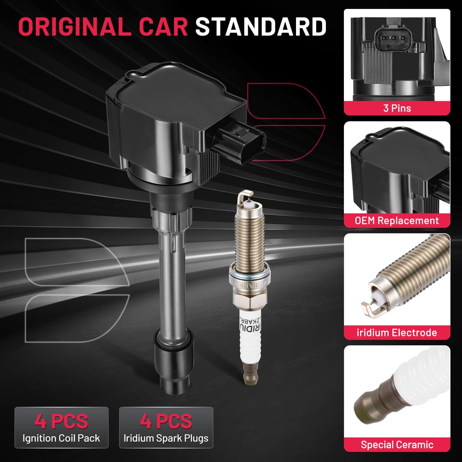 Paquete de 4 Bobinas de Encendido UF781 y 4 Bujías de - Imagen 5