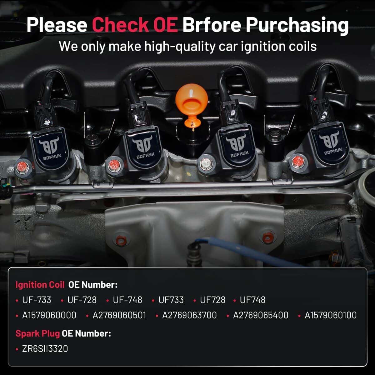 Bobina de Encendido UF733 y 8 Bujías de Iridio ZR6SII3320 - Imagen 6