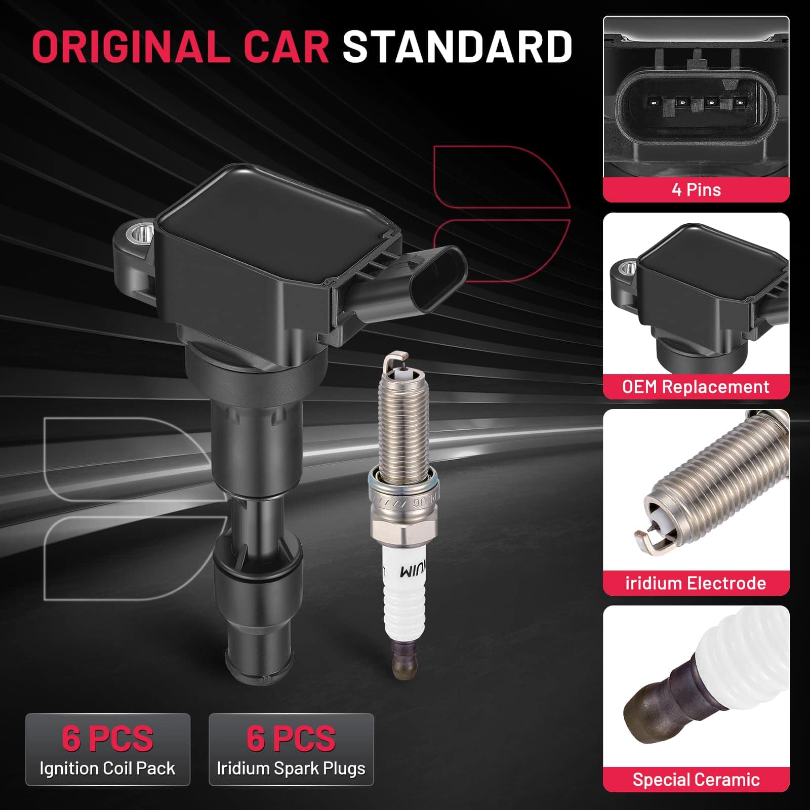 Paquete de 6 bobinas de encendido UF863 y 6 bujías de - Imagen 5