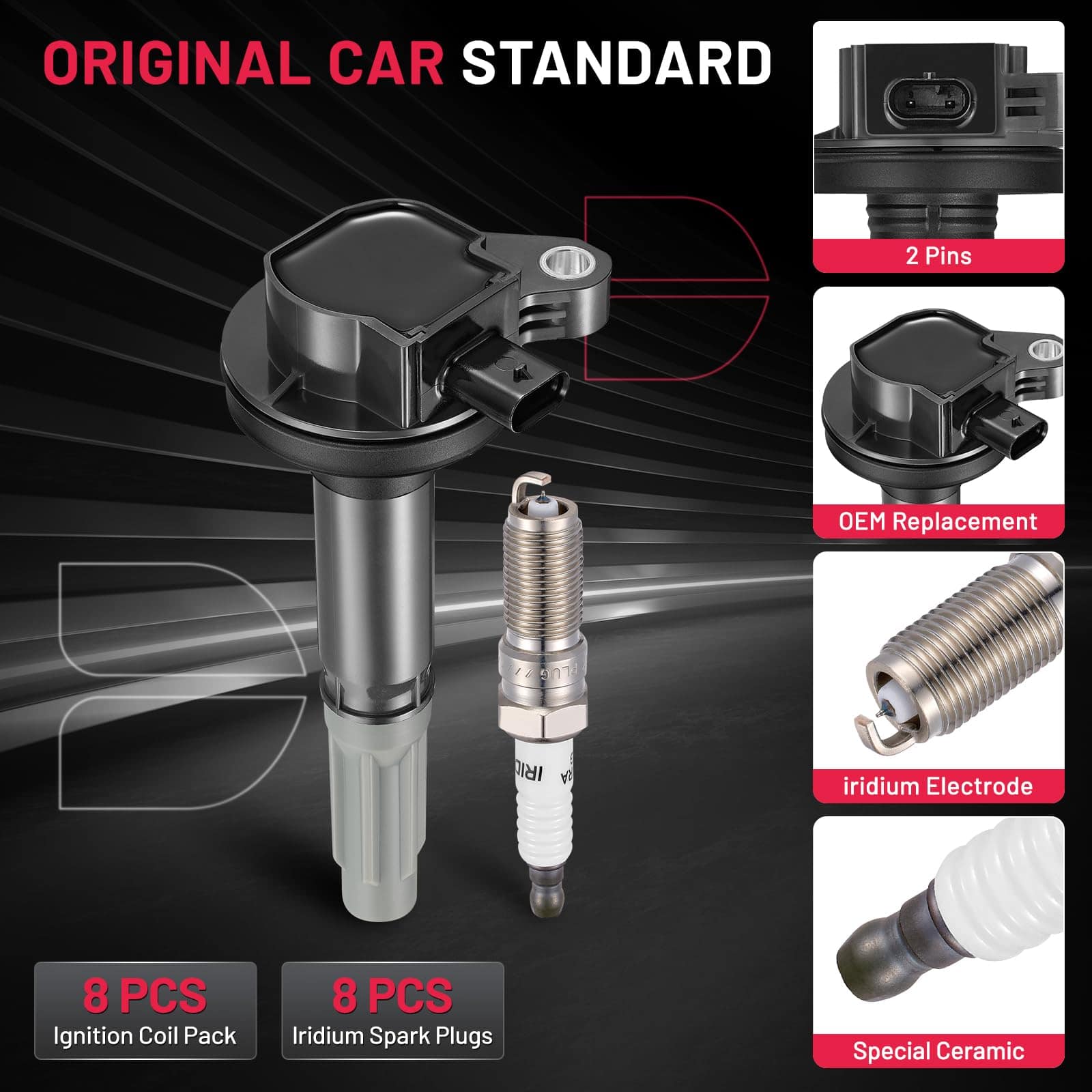 Paquete de 8 Bobinas de Encendido UF824 y 8 Bujías de - Imagen 5