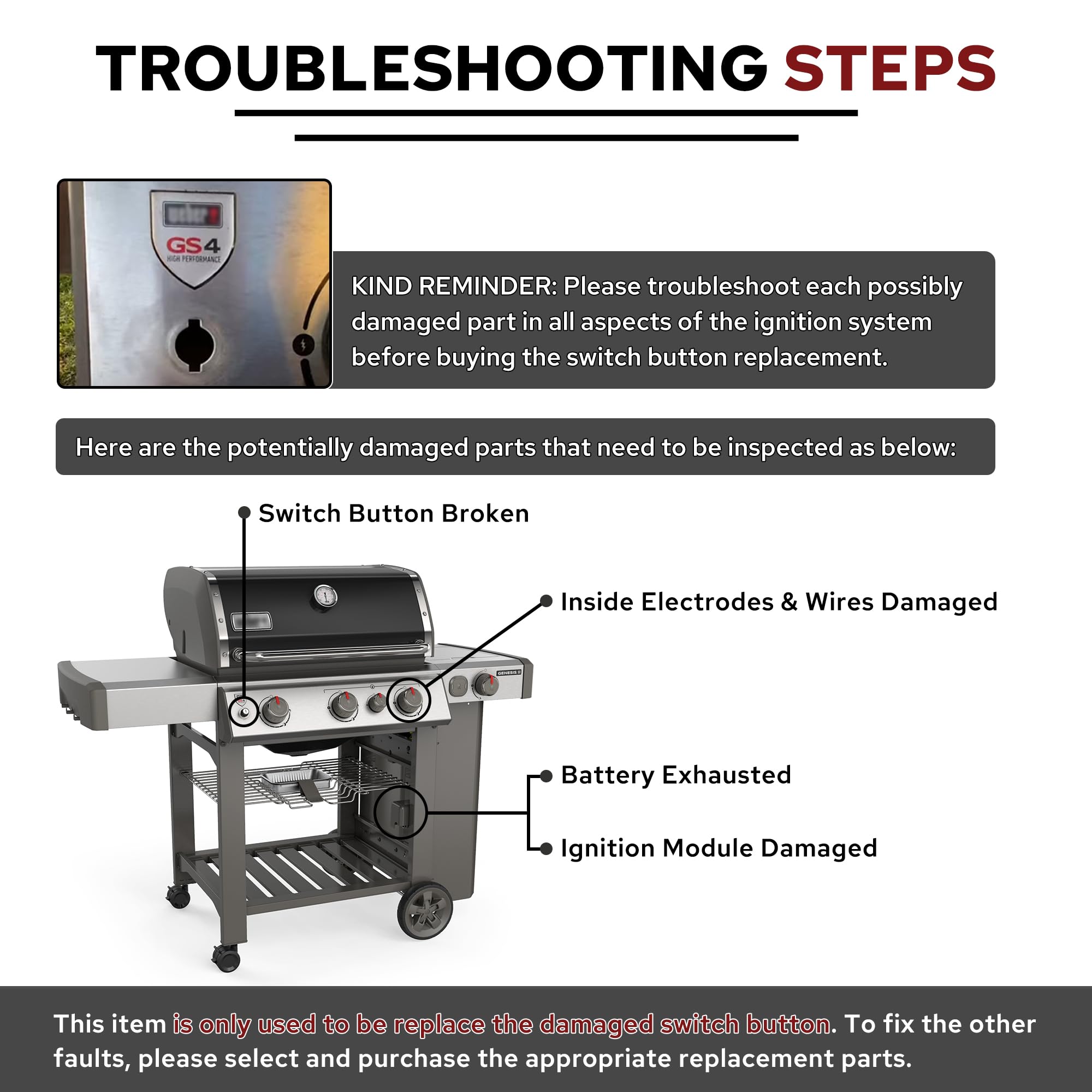 66220 Interruptor de Encendido 2 Piezas para Weber GS4, - Imagen 7