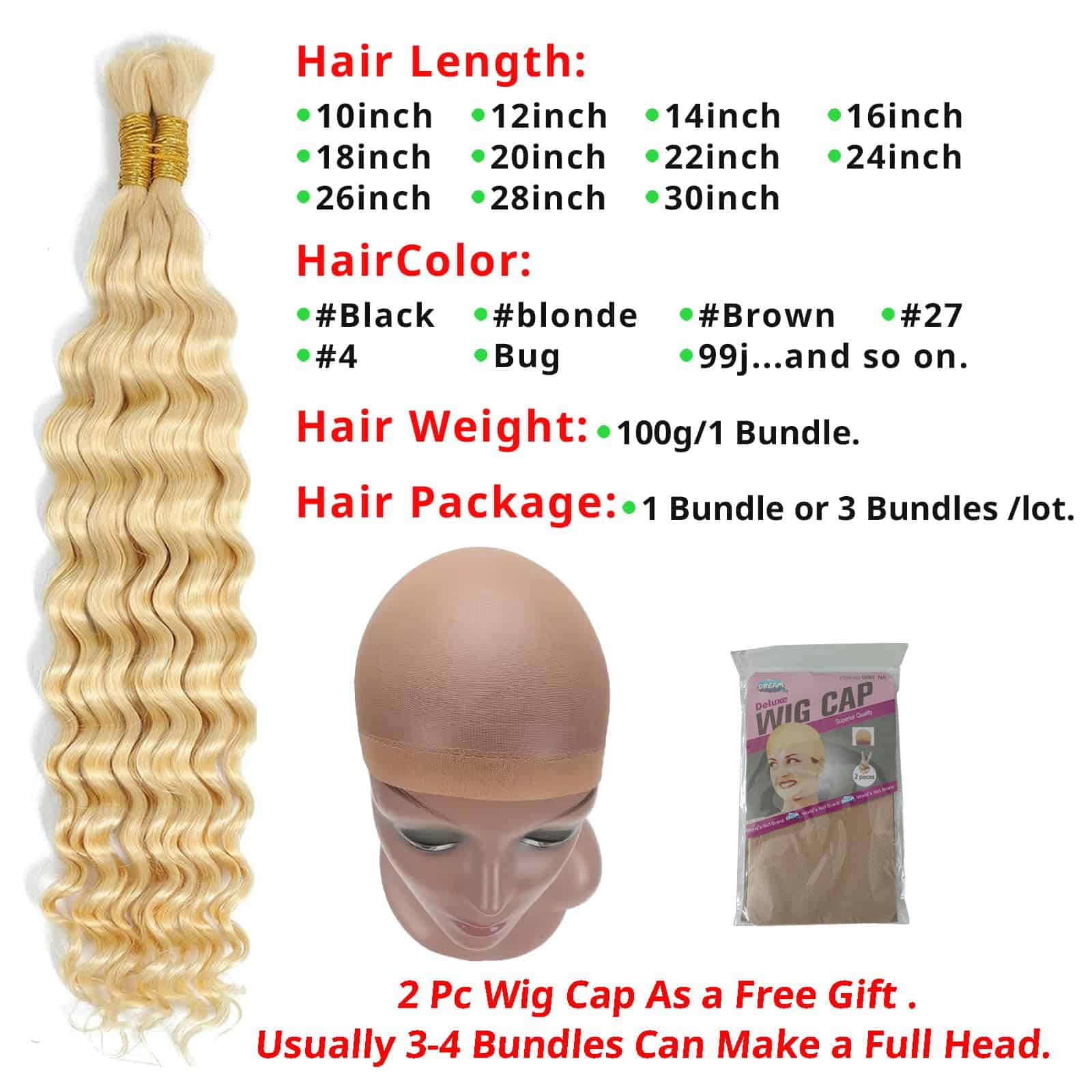 Cabello Humano para Trenzas 24 pulgadas, 1 Bundle, Rubia - Imagen 5