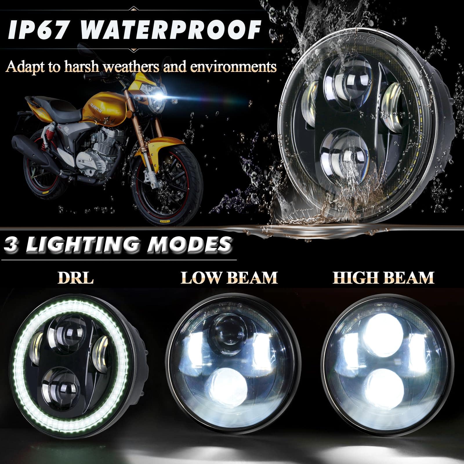 Faros delanteros LED de motocicleta PKEDUO 5.75 pulgadas, - Imagen 7