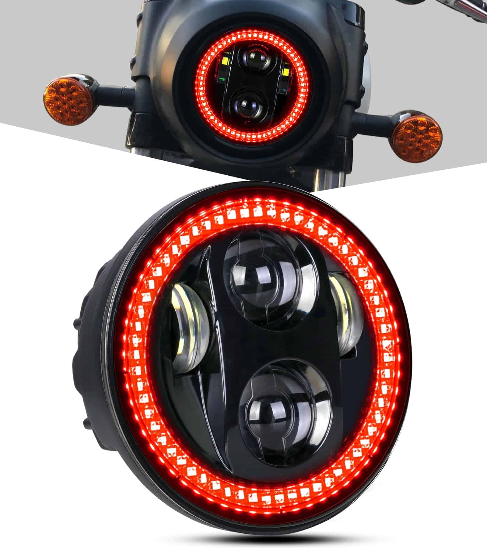PKEDUO 5-3/4 5.75" Faro LED para Motocicleta con Halo
