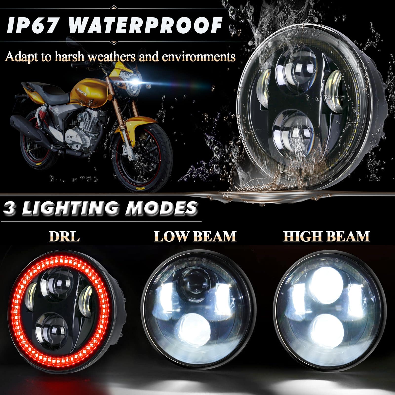 PKEDUO 5-3/4 5.75" Faro LED para Motocicleta con Halo - Imagen 7