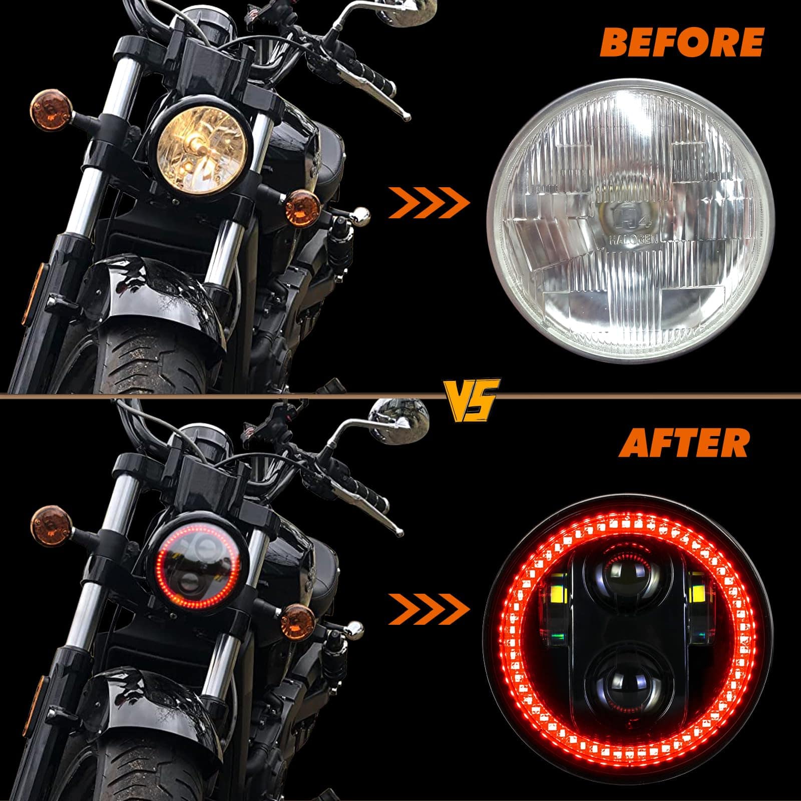 PKEDUO 5-3/4 5.75" Faro LED para Motocicleta con Halo - Imagen 4