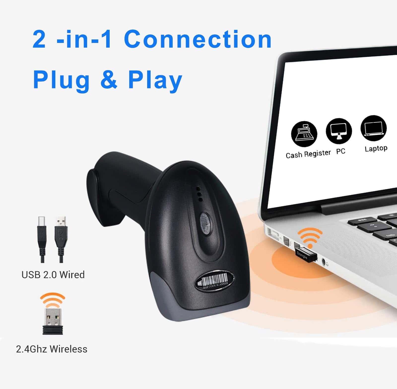Escáner de Códigos de Barras 1D 2D QR Inalámbrico, Lector - Imagen 3