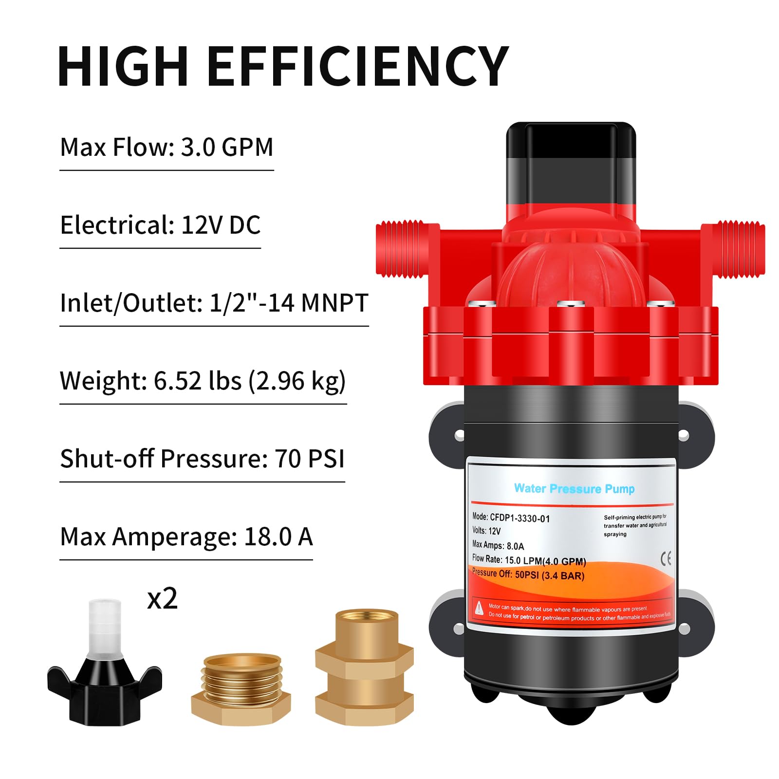 Bomba de diafragma autocebante de agua 12V Serie 33 4.0GPM - Imagen 7