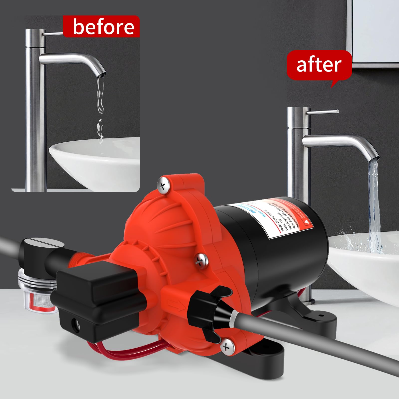 Bomba de diafragma autocebante de agua 12V Serie 33 4.0GPM - Imagen 4