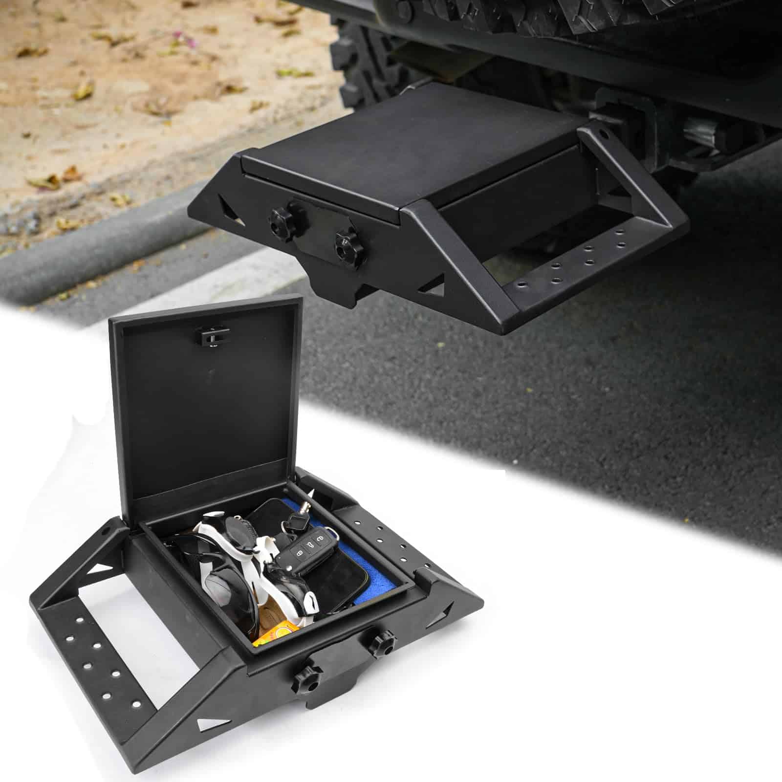 Paso de enganche con caja de almacenamiento antirrobo para