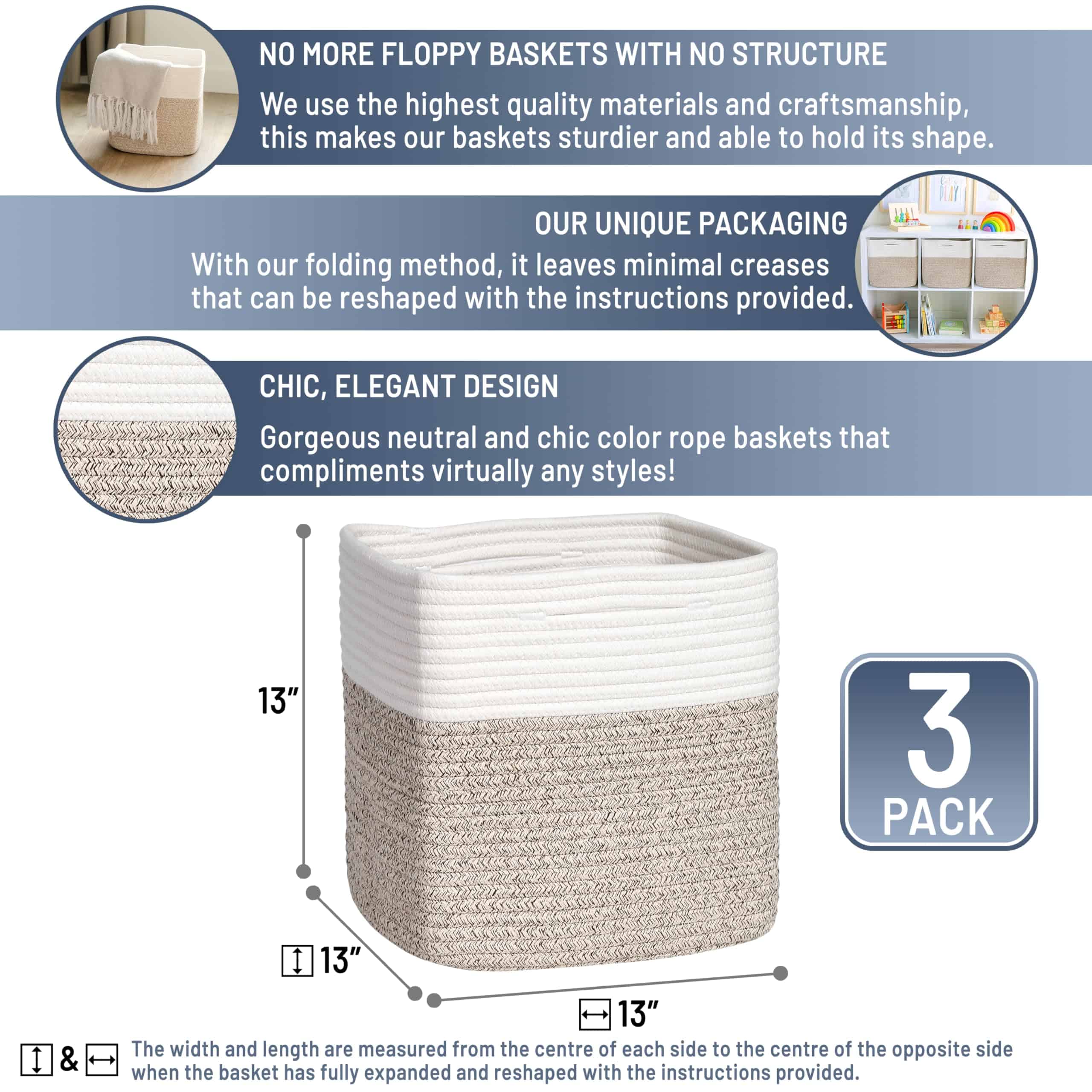 Juego de 3 Cestas de Almacenamiento de 13 Pulgadas de - Imagen 3