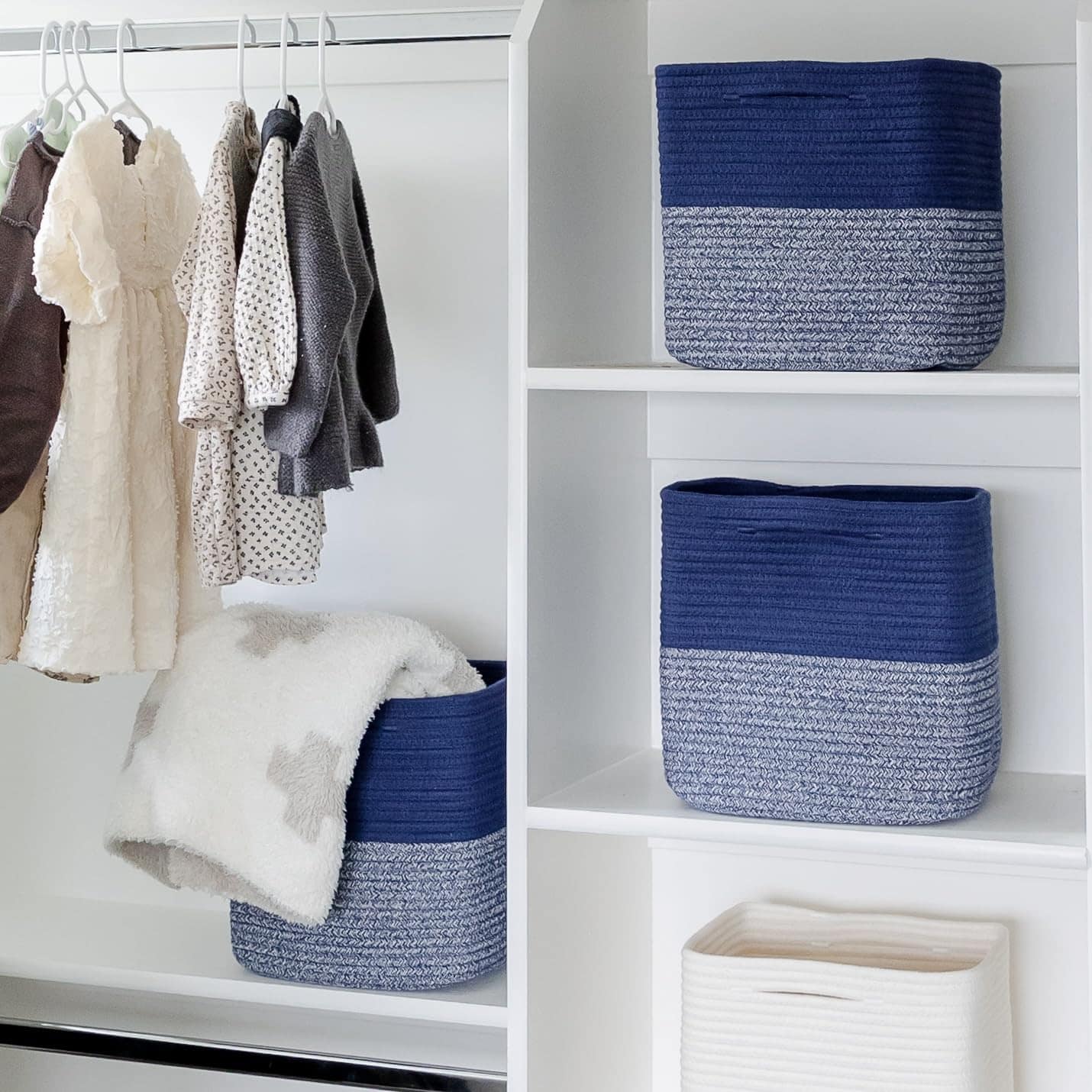 NaturalCozy 13 Inch Cube Storage Bins -Dark Blue & Mixed Dar - Imagen 9