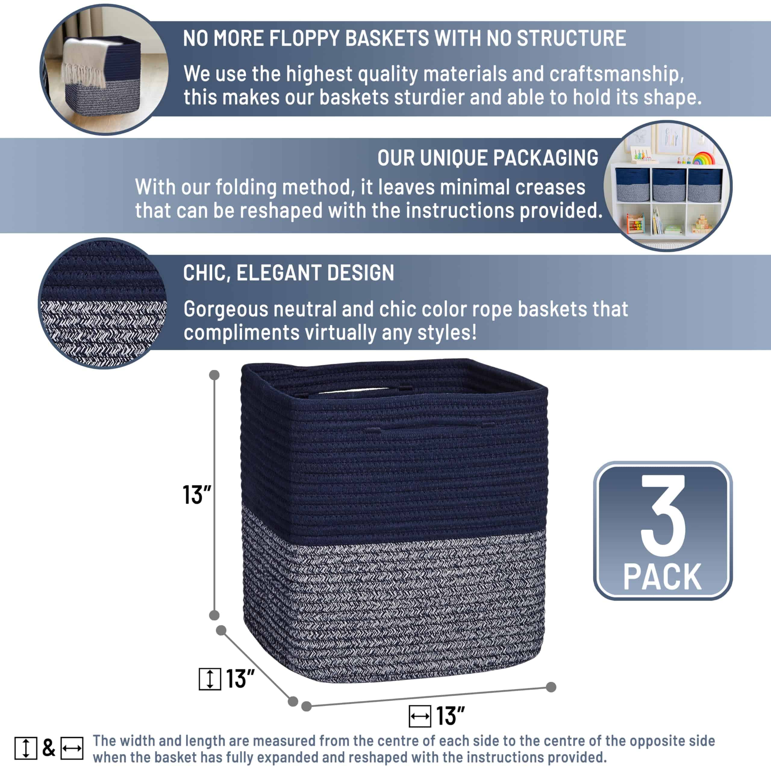 NaturalCozy 13 Inch Cube Storage Bins -Dark Blue & Mixed Dar - Imagen 3