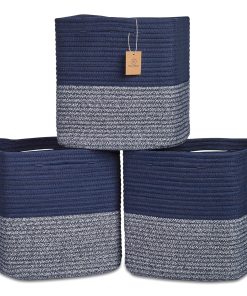 NaturalCozy 13 Inch Cube Storage Bins -Dark Blue & Mixed Dar