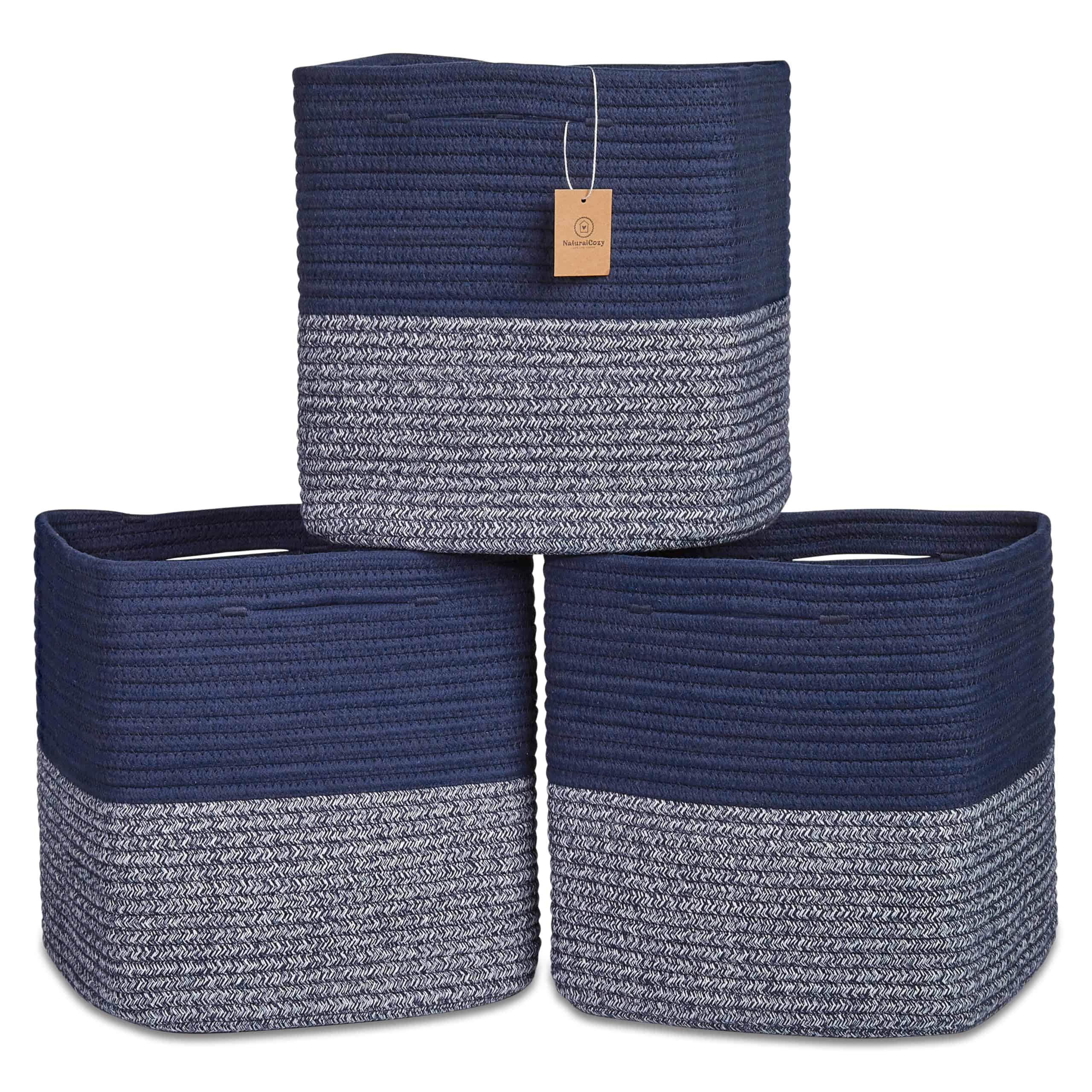 NaturalCozy 13 Inch Cube Storage Bins -Dark Blue & Mixed Dar