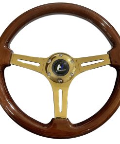 Volante clásico de madera con grano de oro cromado de 14