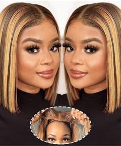 Peluca Bob de Cabello Humano Ombre Highlight Sin Pegamento