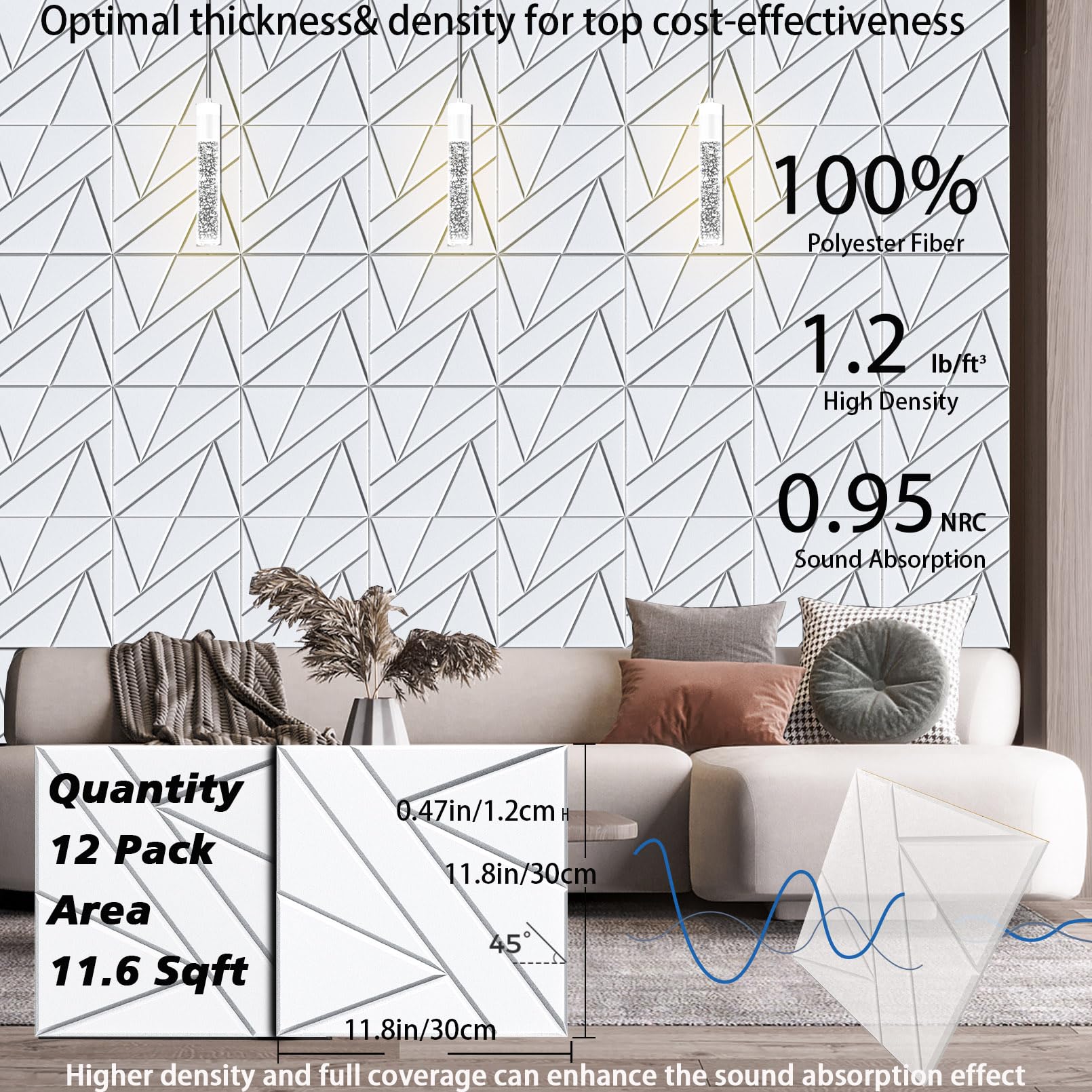 12 Pack Paneles Soundproof Autoadhesivos, 12 x 12 x 0.47 - Imagen 7