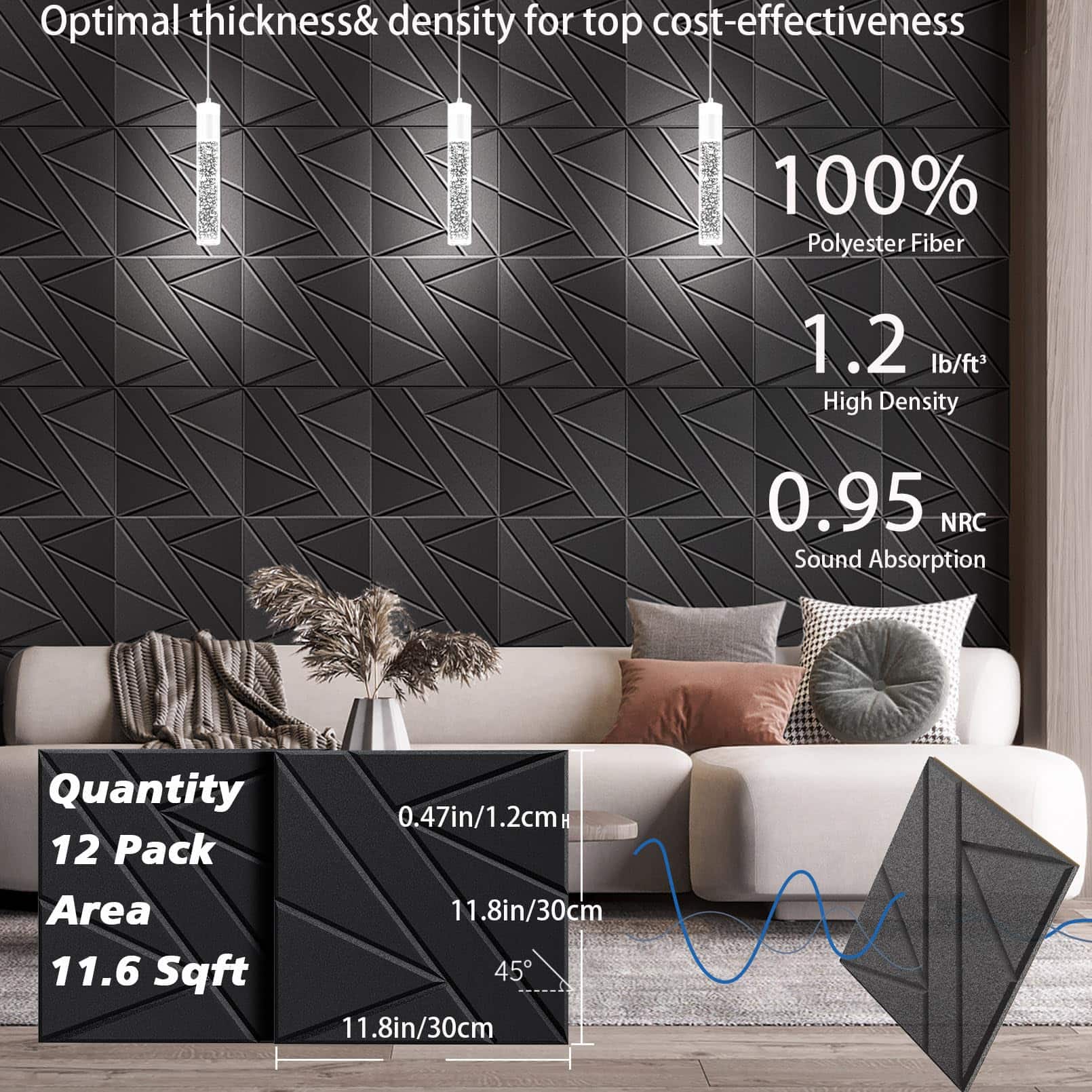 Panel de Pared Insonorizante Autoadhesivo de 12 Piezas, 12 - Imagen 7
