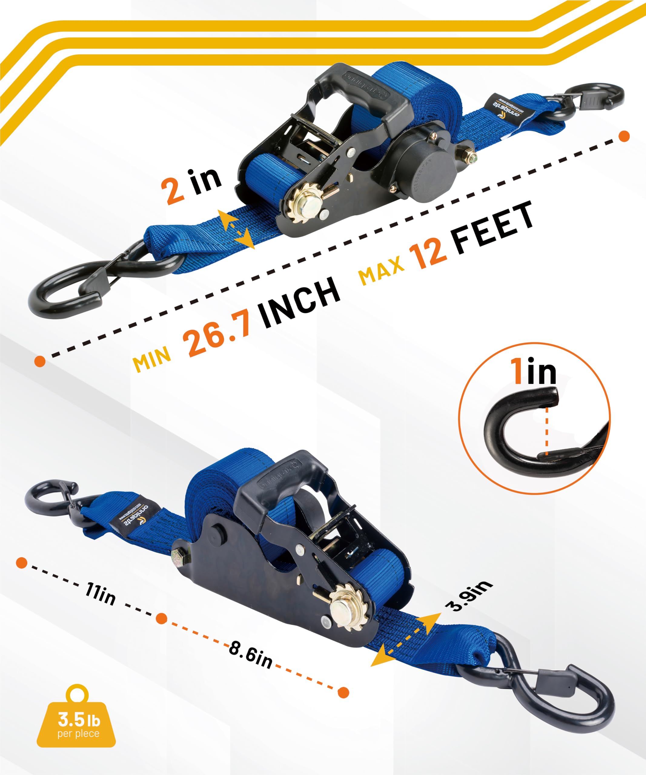 Juego de 2 correas retráctiles con trinquete Strapinno, - Imagen 4