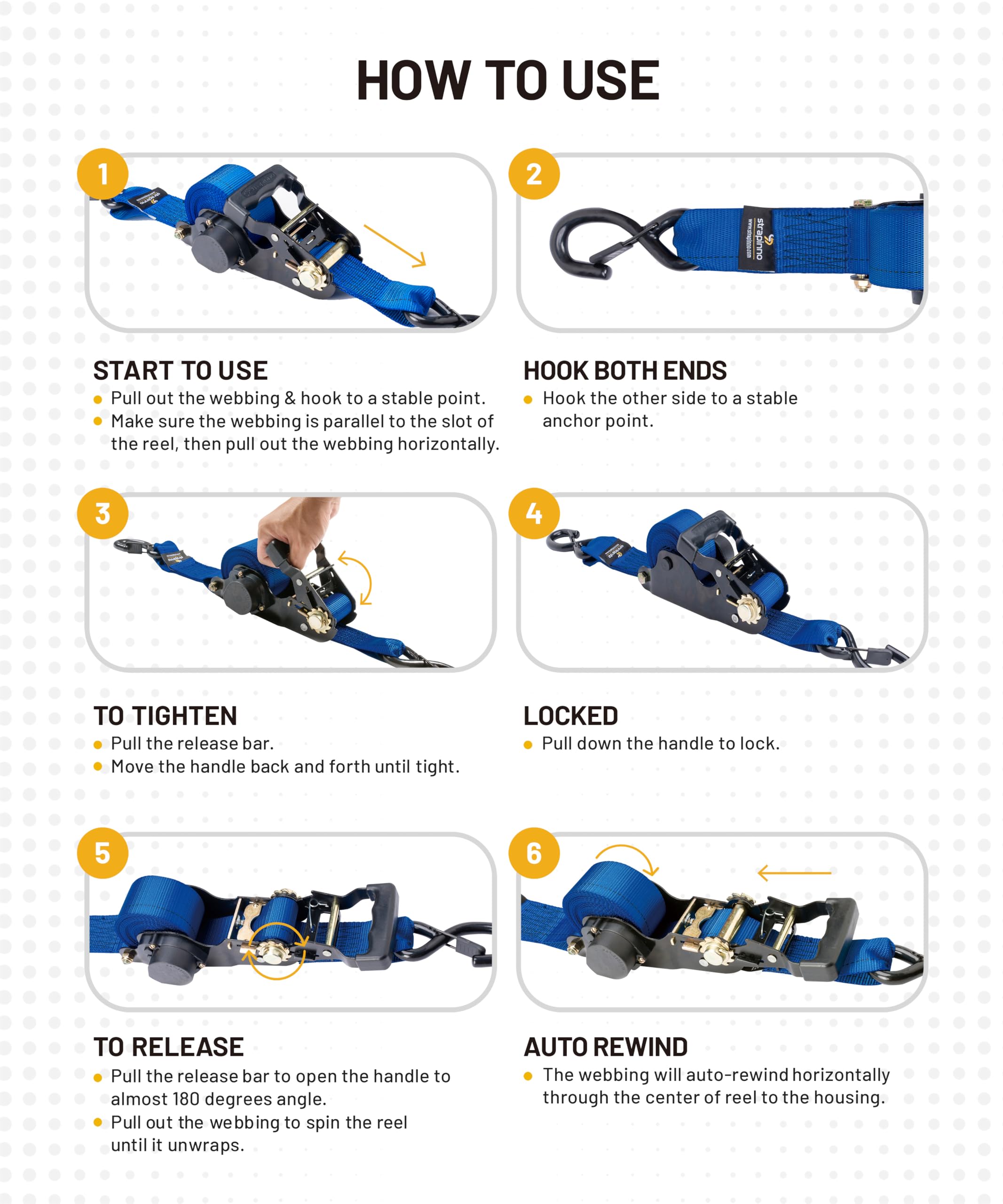 Juego de 2 correas retráctiles con trinquete Strapinno, - Imagen 5