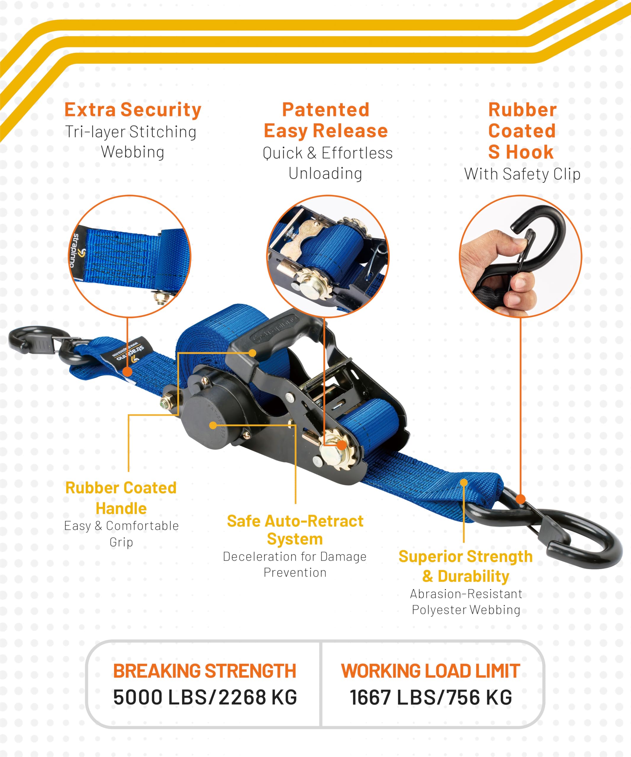 Juego de 2 correas retráctiles con trinquete Strapinno, - Imagen 3