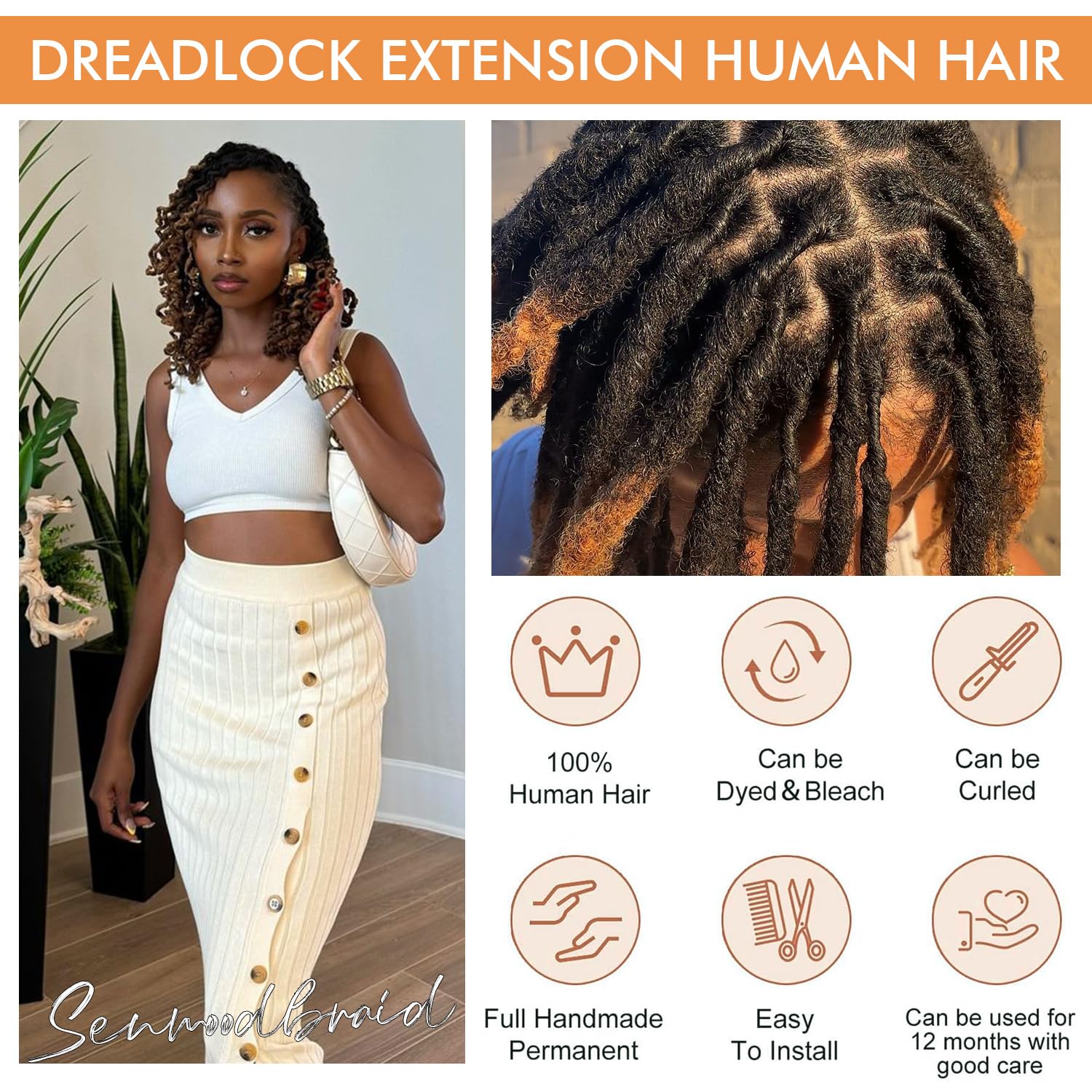 Extensiones de Rastas de Cabello Humano Dreadlock -T1B/30# ( - Imagen 5