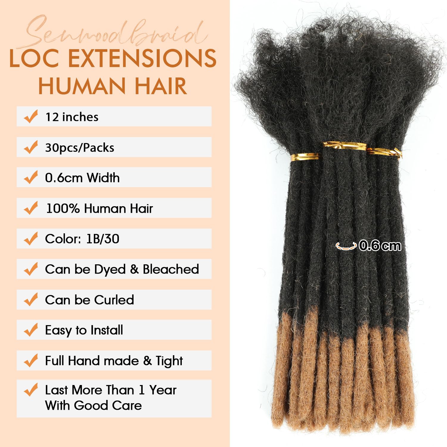 Extensiones de Rastas de Cabello Humano Dreadlock -T1B/30# ( - Imagen 3