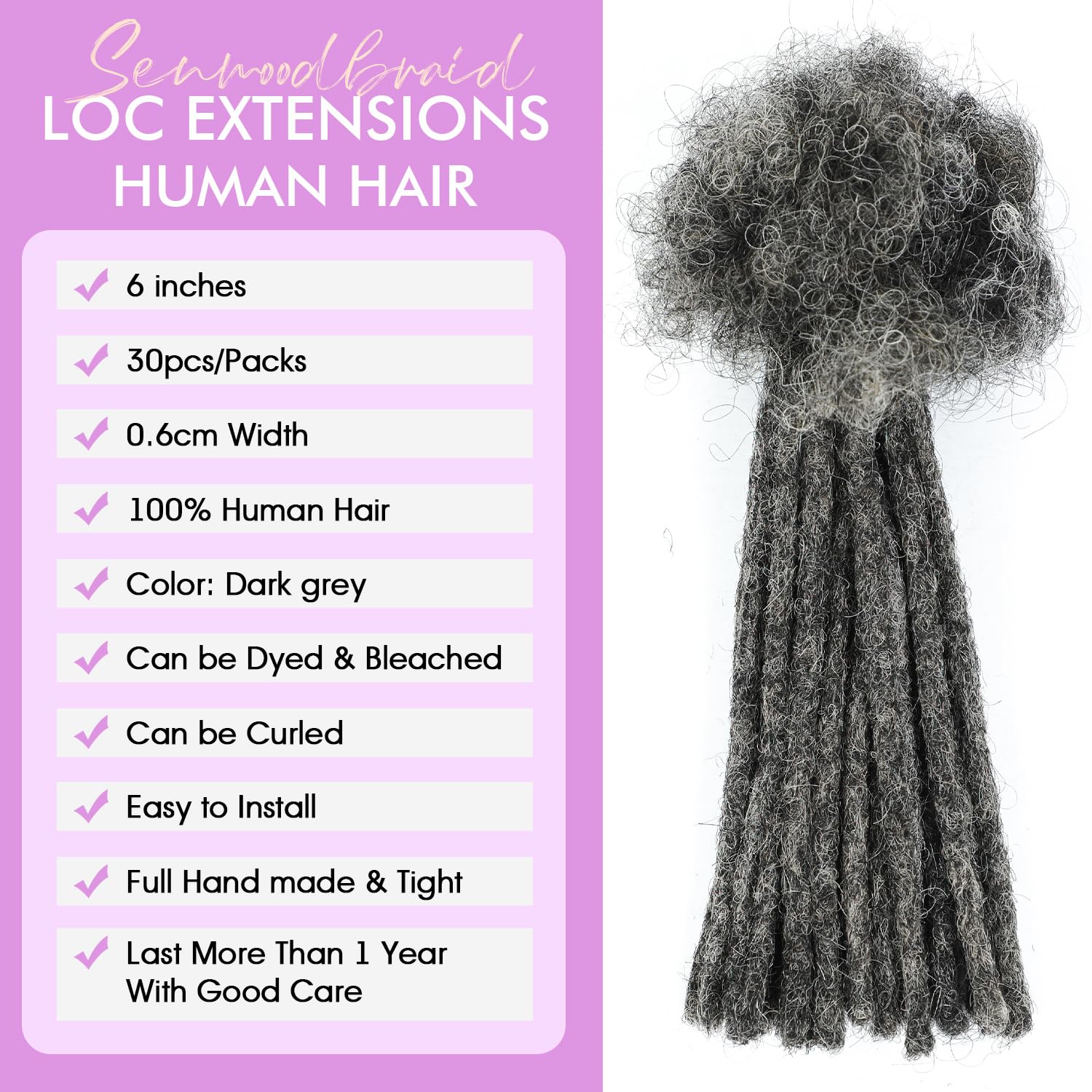 Extensiones de Mechas Loc con Cabello Humano Dreadlock - Imagen 3