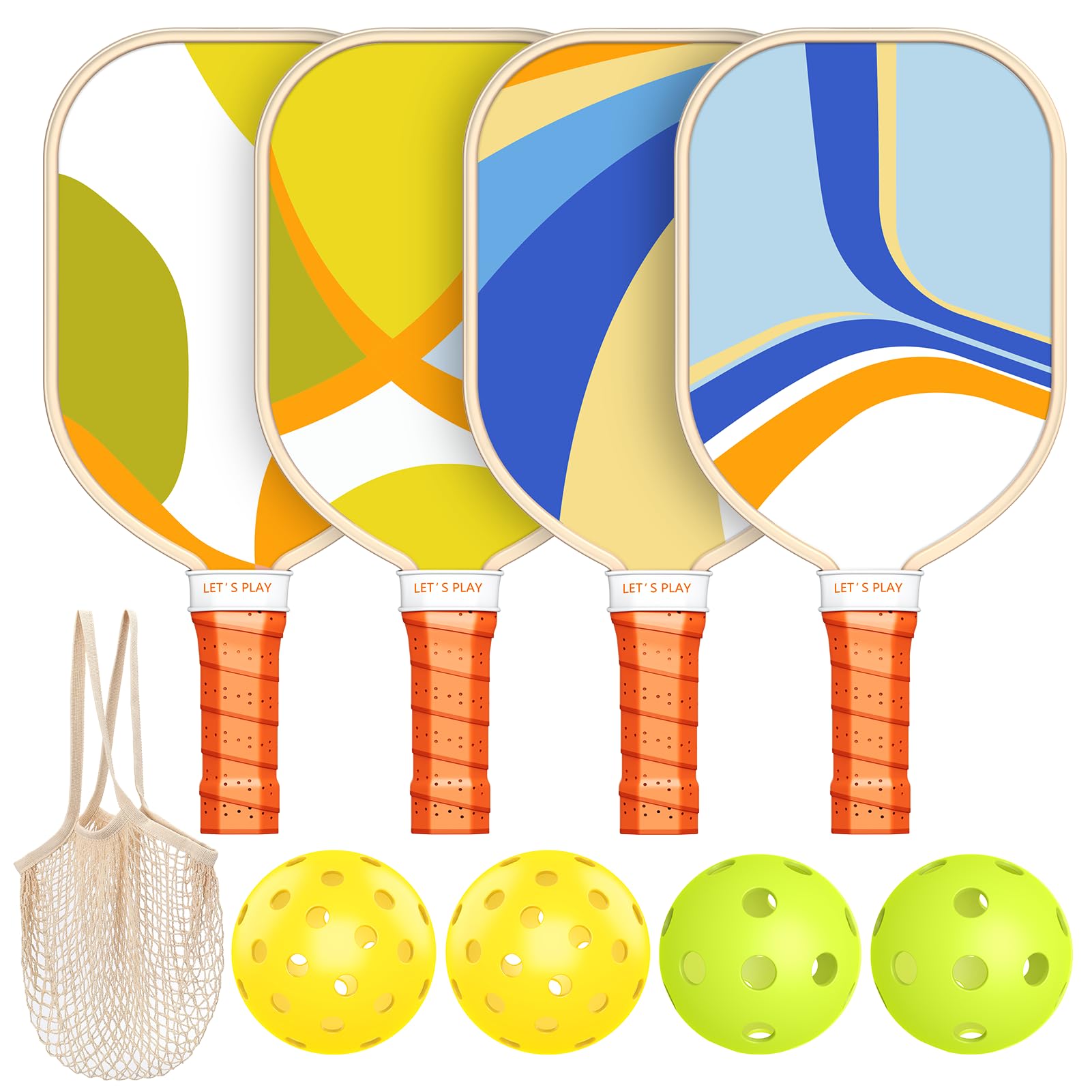 Juego de 4 Palas de Pickleball, Set de Paletas de
