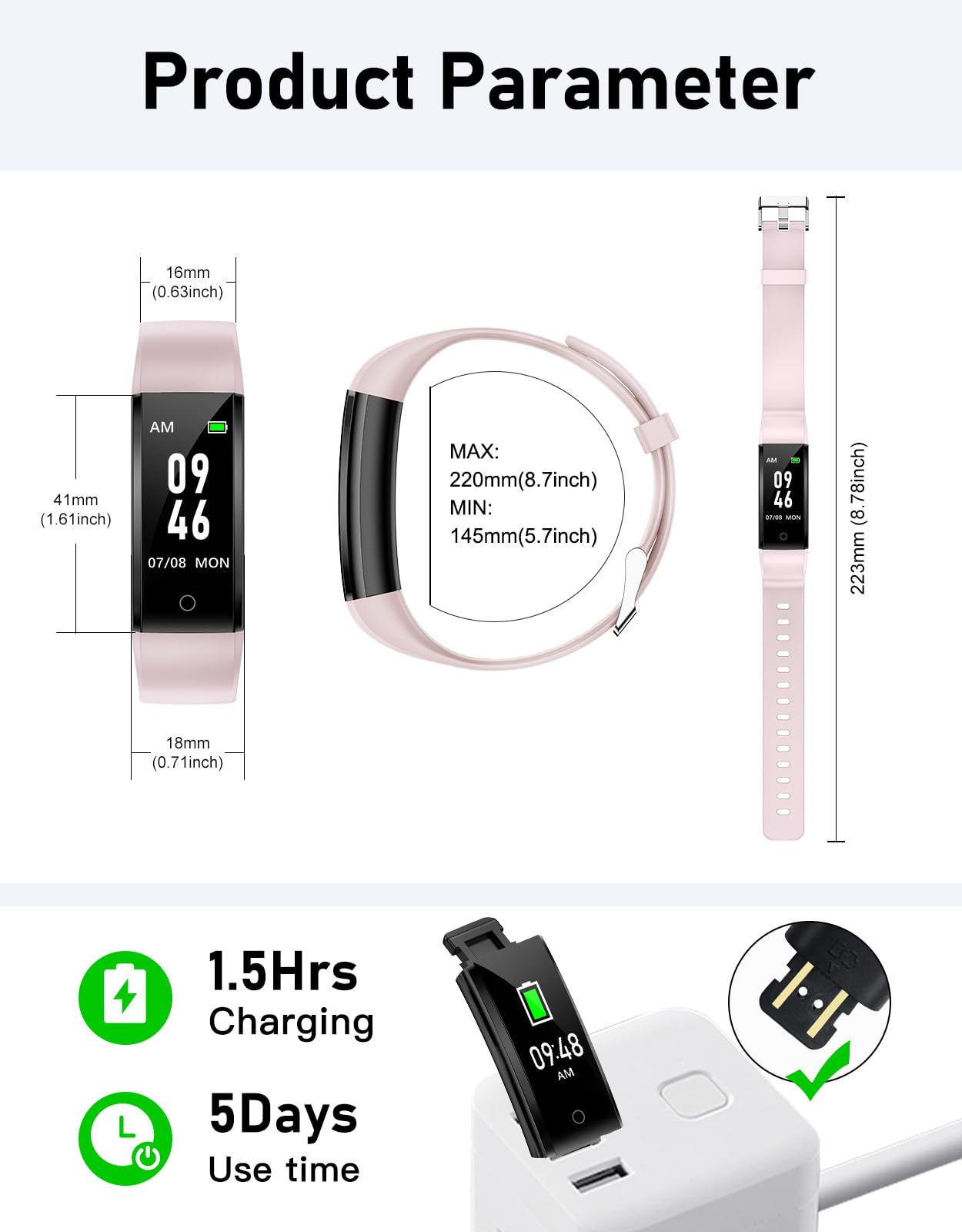GRV Reloj Pedómetro sin Bluetooth Rastreador de Fitness No - Imagen 6