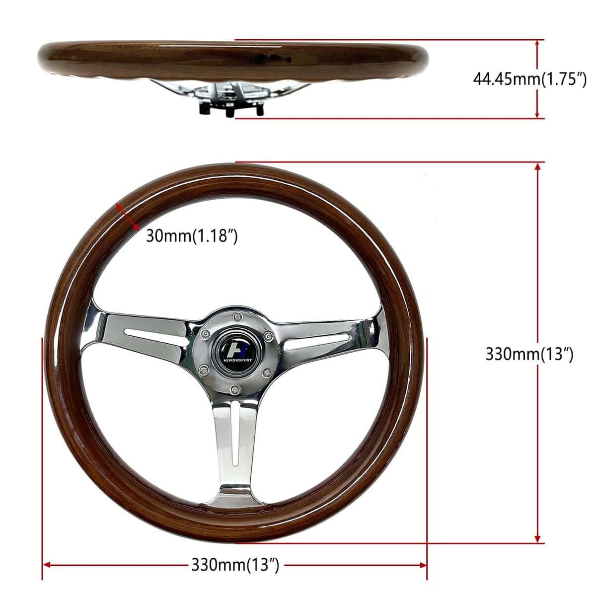 Volante Clásico de Madera Universal hiracing de 13" - Imagen 3