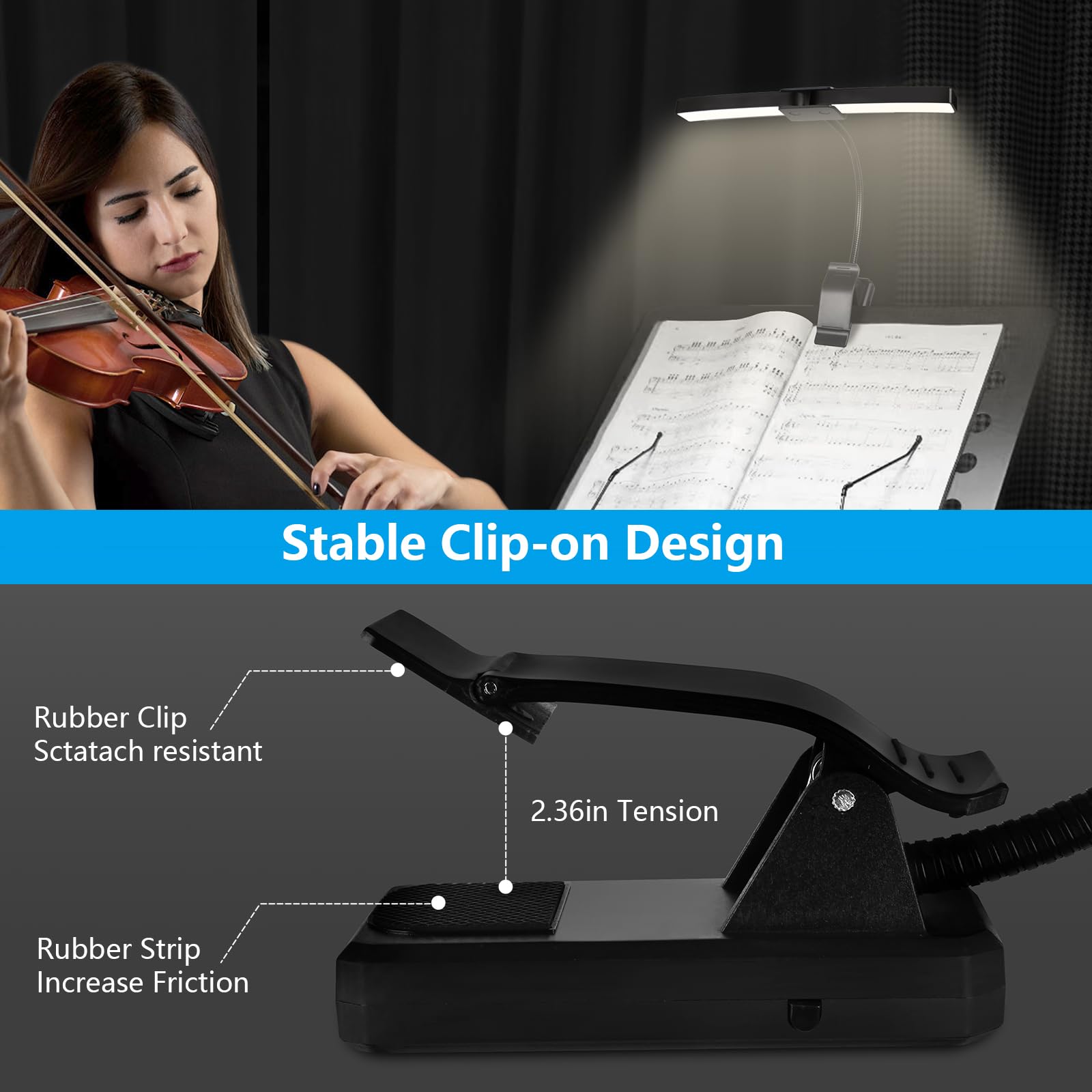 Luz de atril plegable Vshinic, luz portátil para piano con - Imagen 4