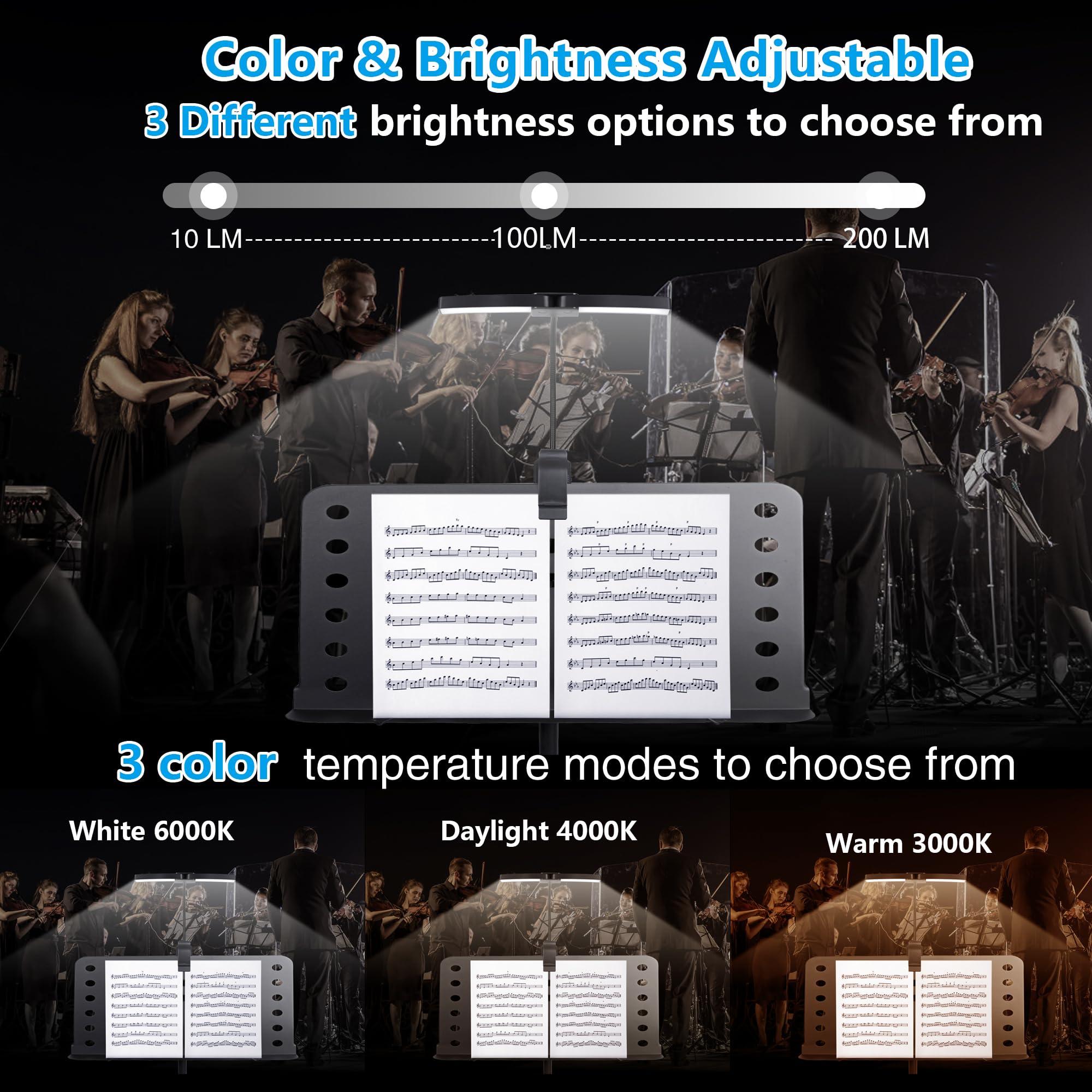 Luz de atril plegable Vshinic, luz portátil para piano con - Imagen 3