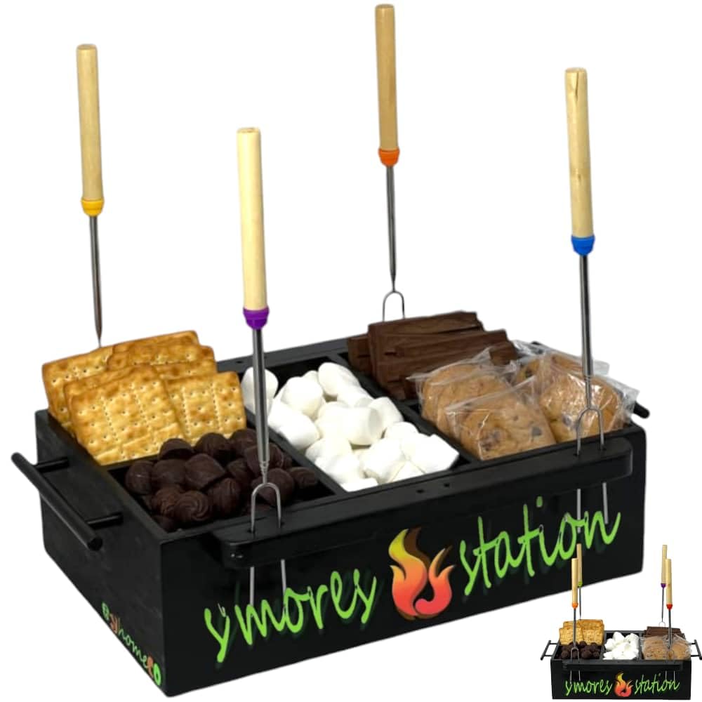 Estación de S'mores de Madera Caja de S'mores con 4 Palos