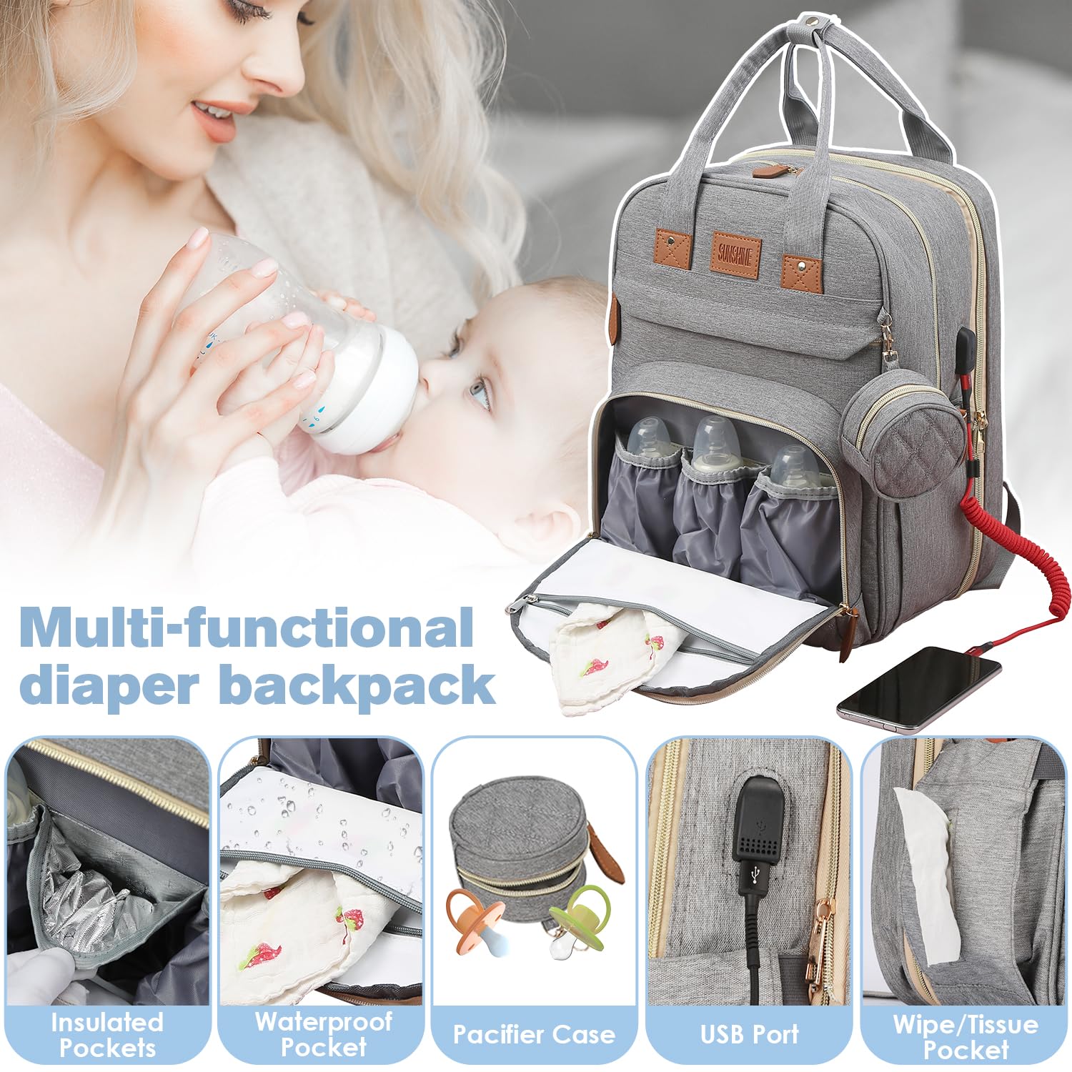Mochila para Pañales JSTPRO, Bolsa de Pañales Grande con - Imagen 6