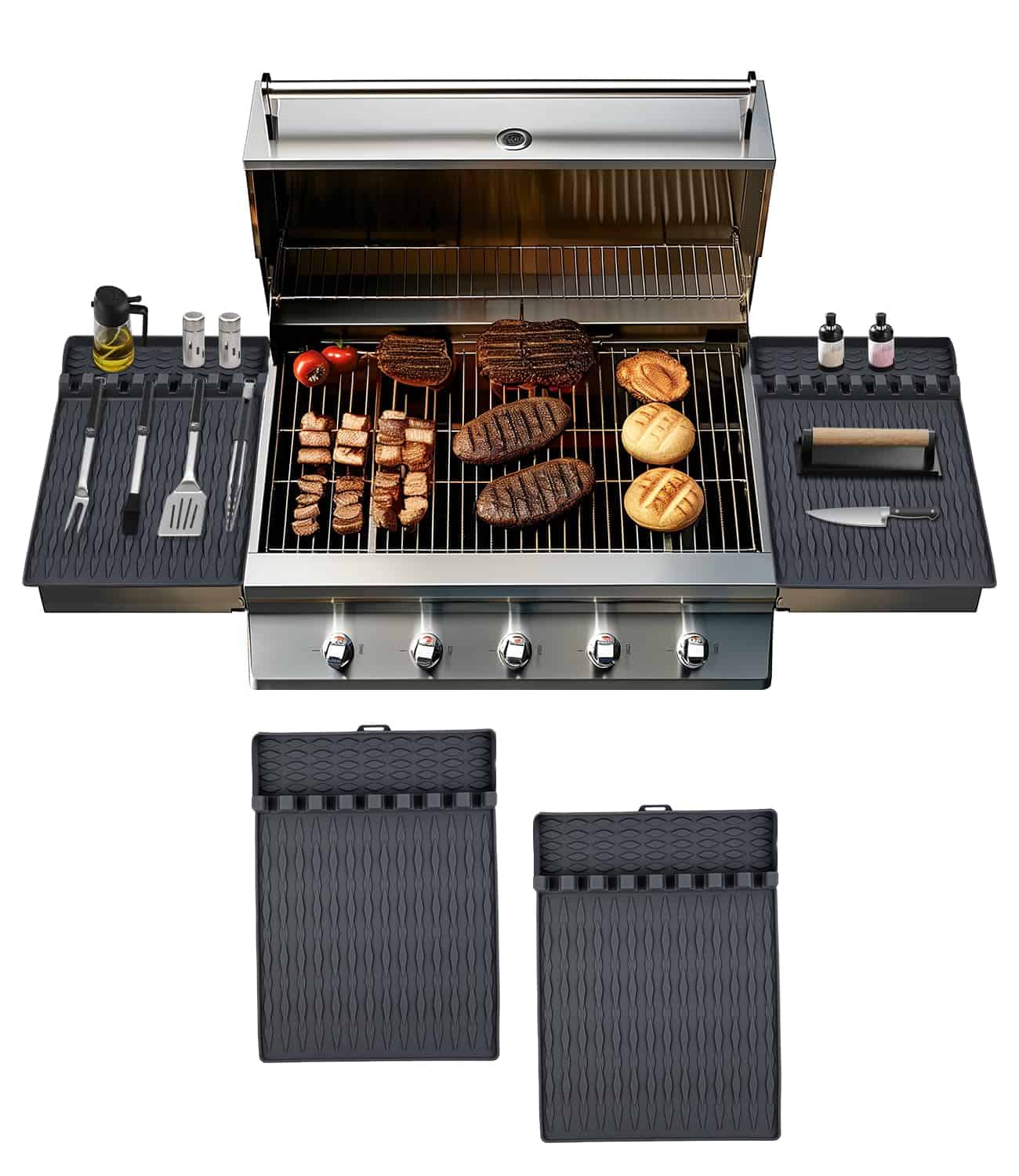 Tapete de Silicona para Utensilios de Parrilla -Gris 2 Pieza