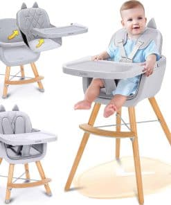 Silla alta para bebés CoziBB 4 en 1, trona de madera