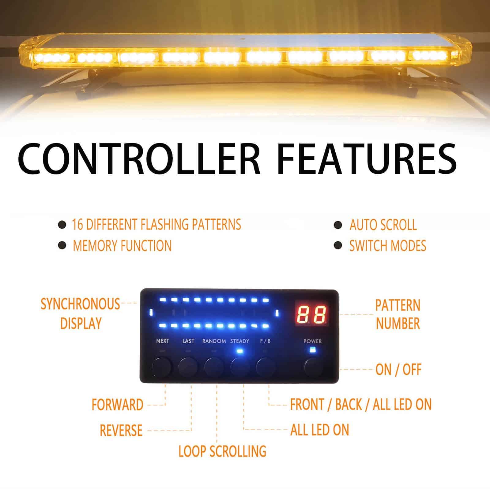 47" 88 LED Ámbar/Amarillo Camión intermitente, Barra de - Imagen 3